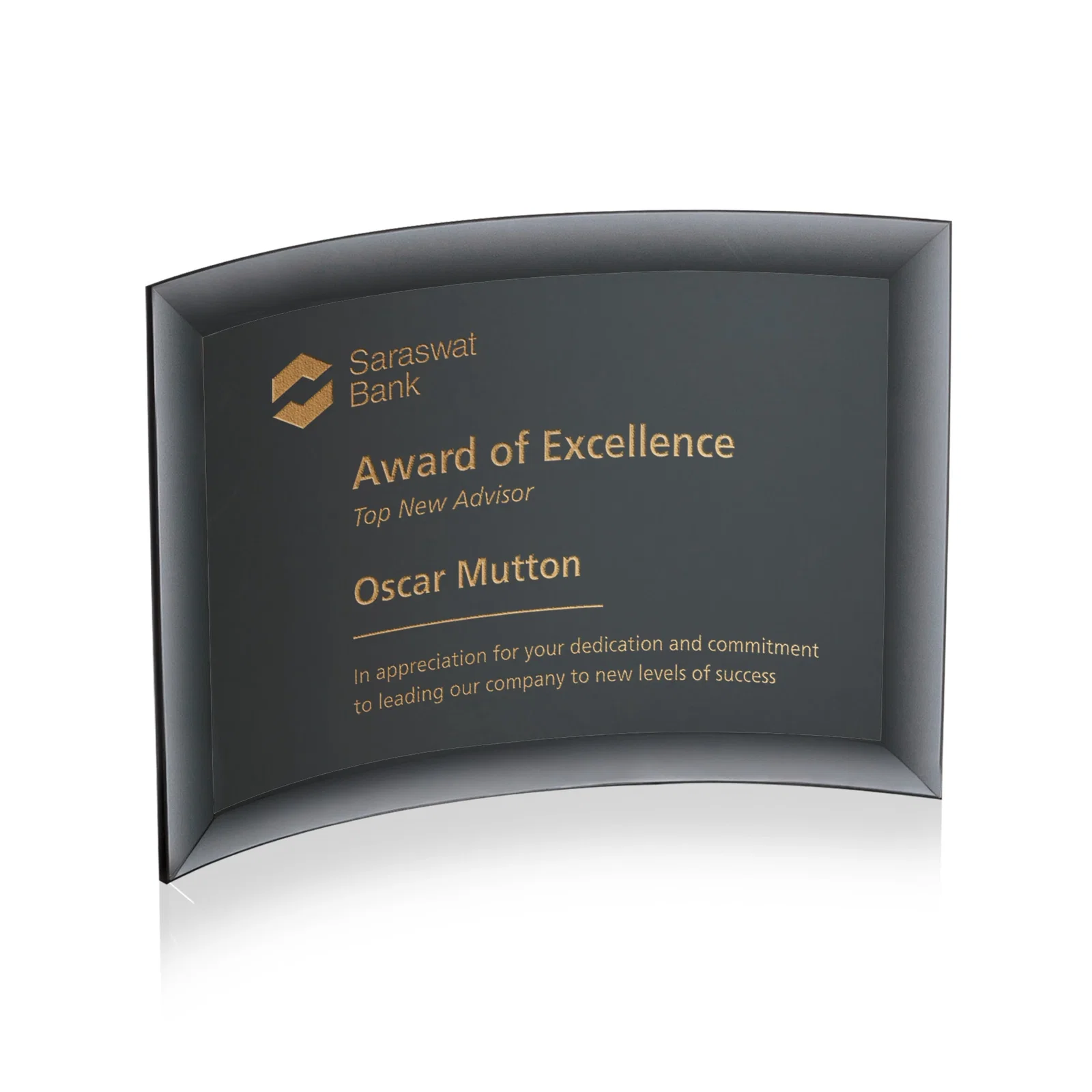 Personalized Starfire Crystal Crescent Award With Color Fused Into The Glass for graduation ceremonies