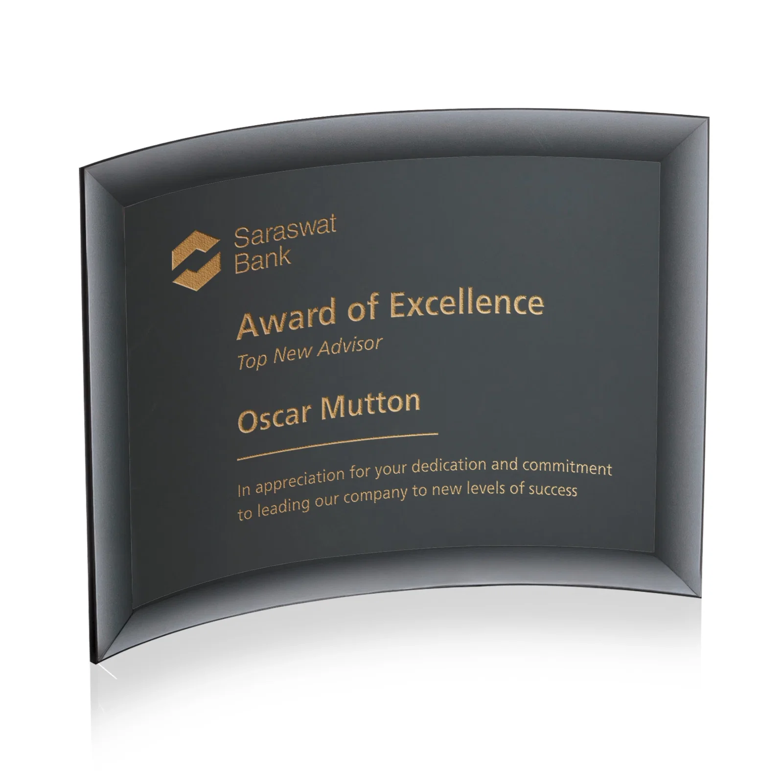 Personalized Starfire Crystal Crescent Award With Color Fused Into The Glass for safety achievement programs