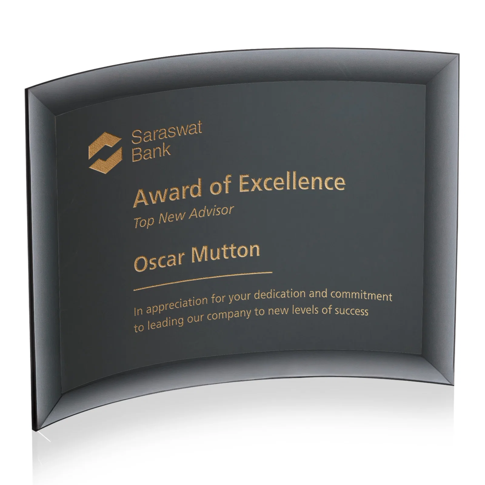 Personalized Starfire Crystal Crescent Award With Color Fused Into The Glass for volunteer appreciation