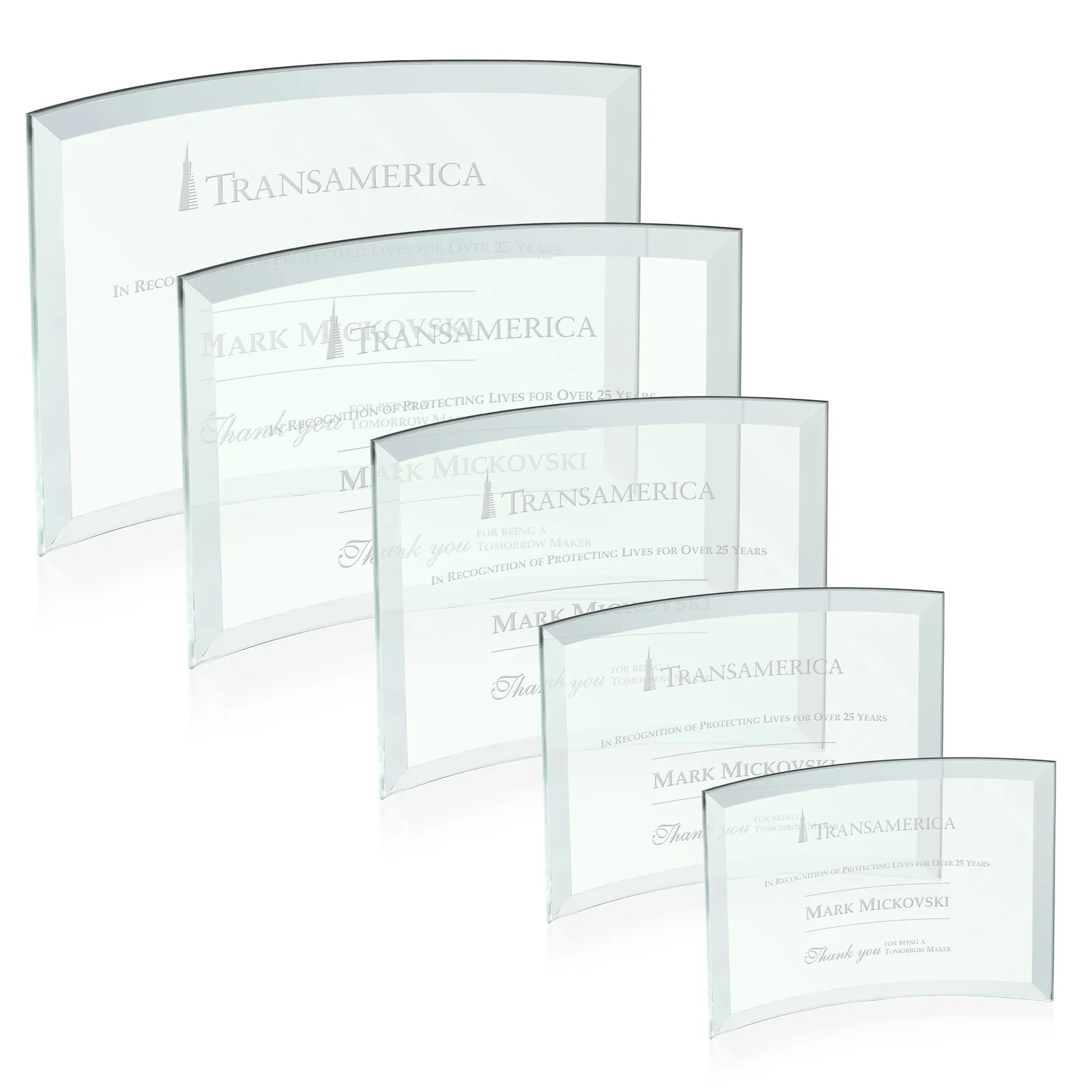 Personalized Starfire Crystal Crescent Award With Color Fused Into The Glass for dealer and partner awards