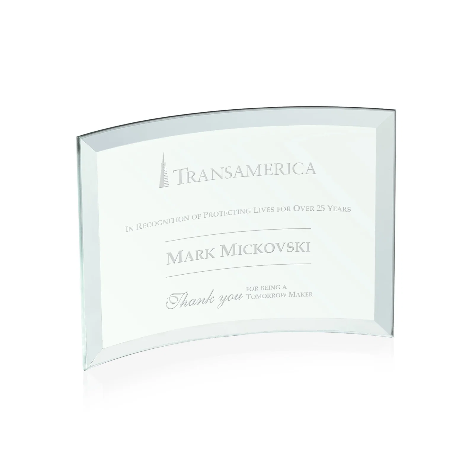 Promotional Starfire Crystal Crescent Award With Color Fused Into The Glass for employee recognition