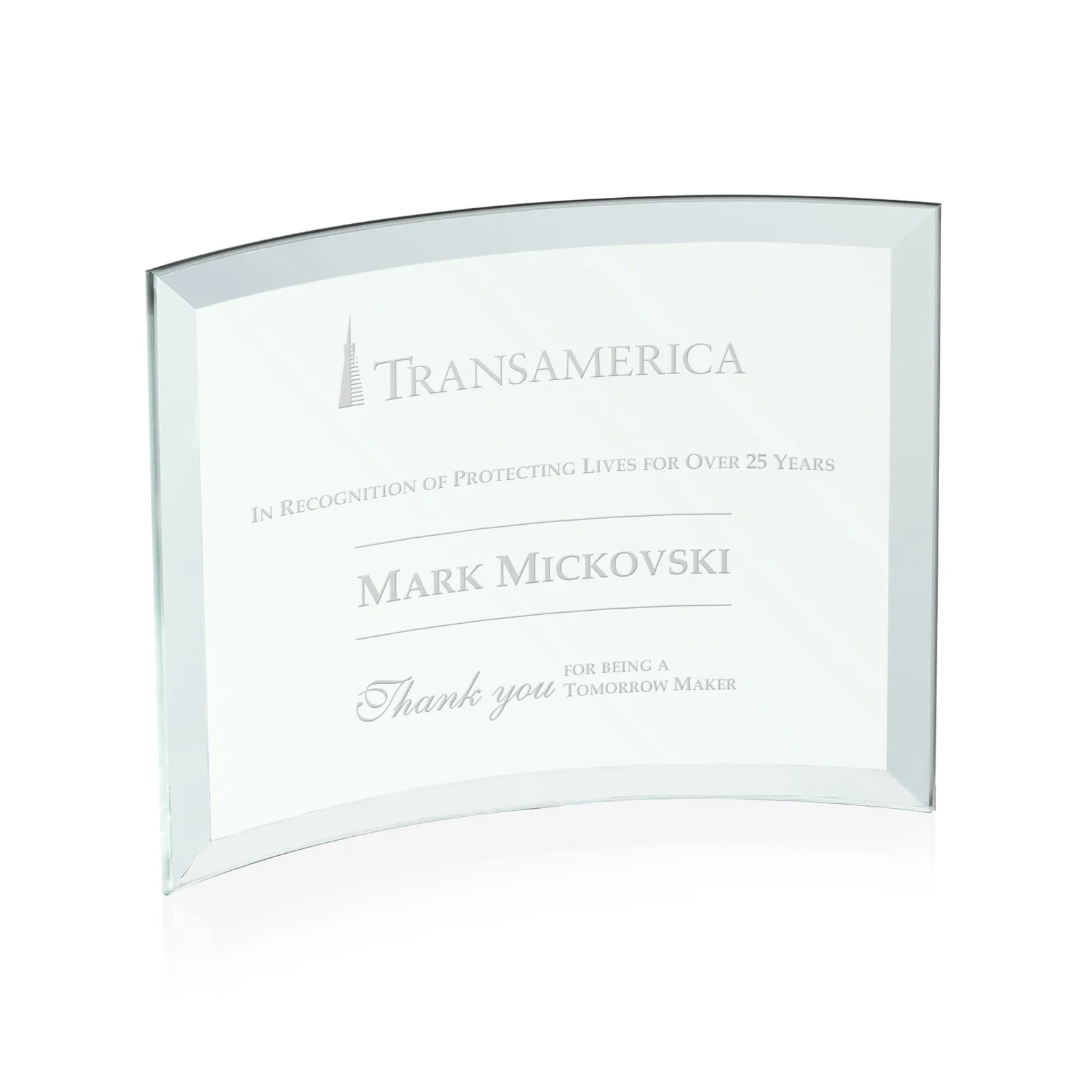 Promotional Starfire Crystal Crescent Award With Color Fused Into The Glass for corporate award ceremonies