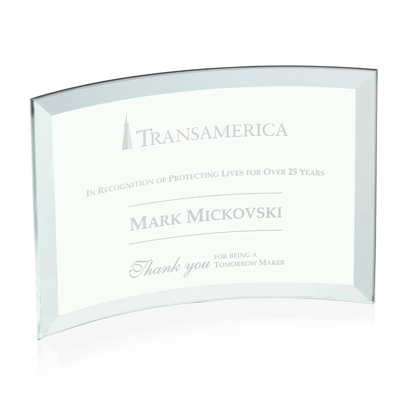 Promotional Starfire Crystal Crescent Award With Color Fused Into The Glass for service anniversary gifts