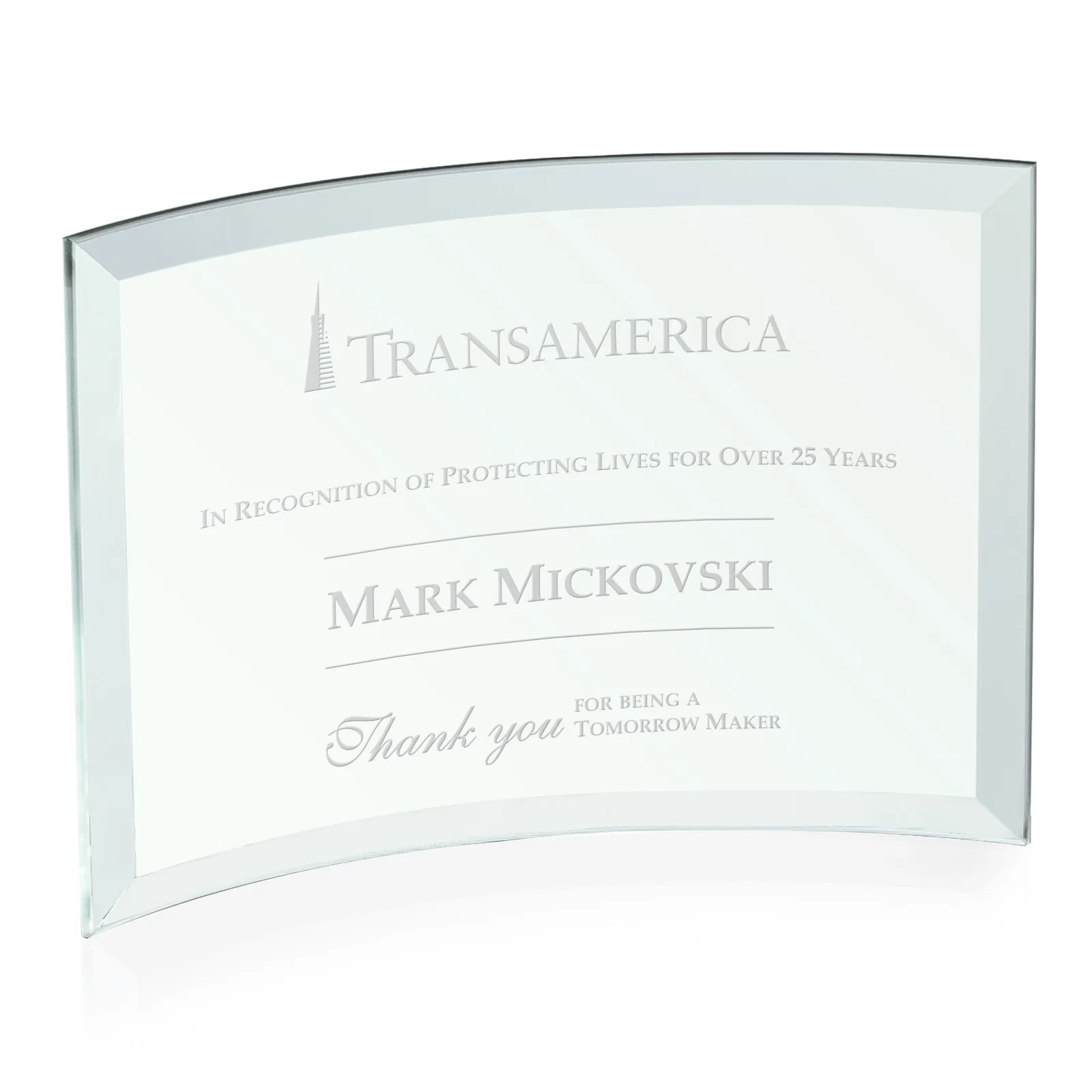 Promotional Starfire Crystal Crescent Award With Color Fused Into The Glass for sales achievement awards