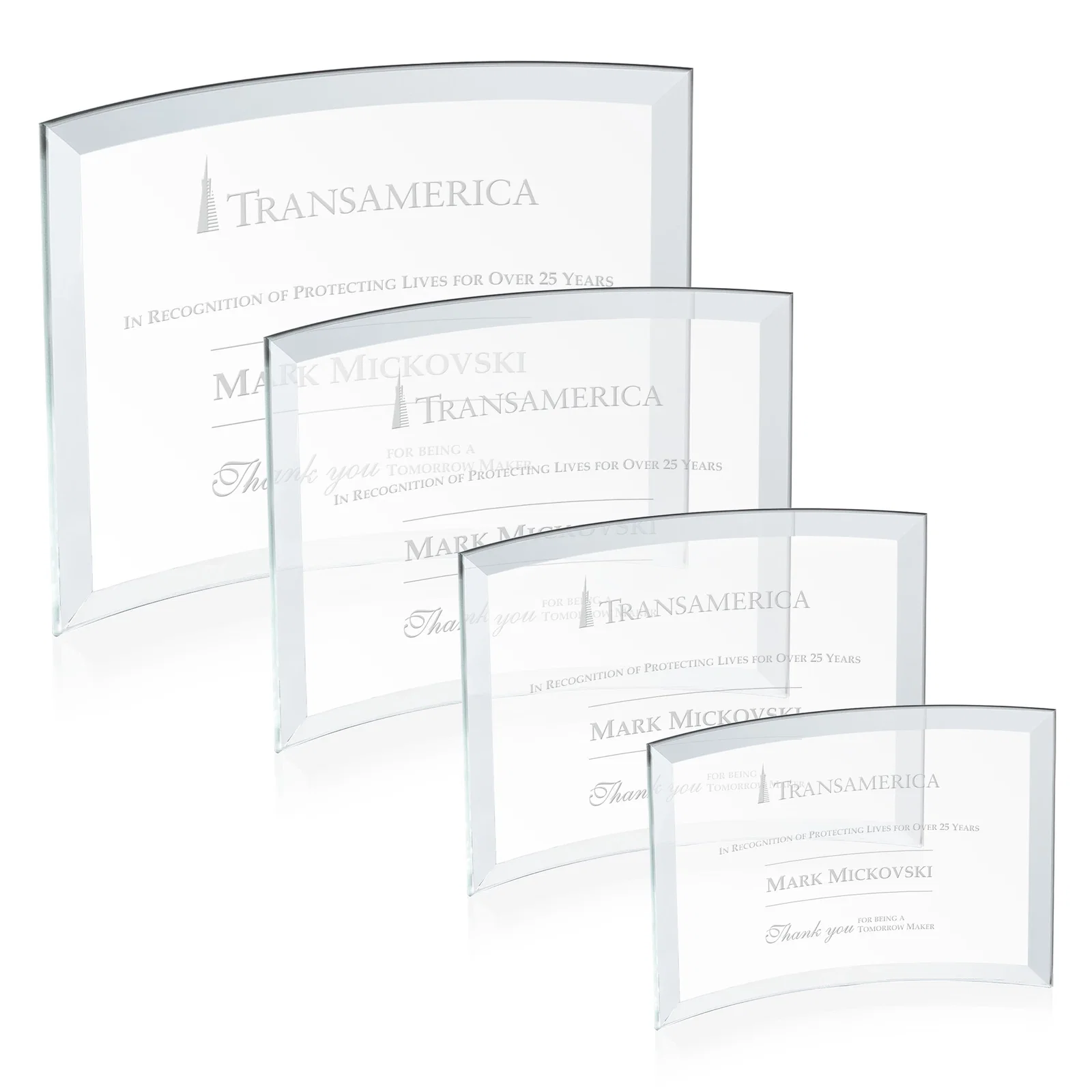 Custom Starfire Crystal Crescent Award With Color Fused Into The Glass for team milestone celebrations