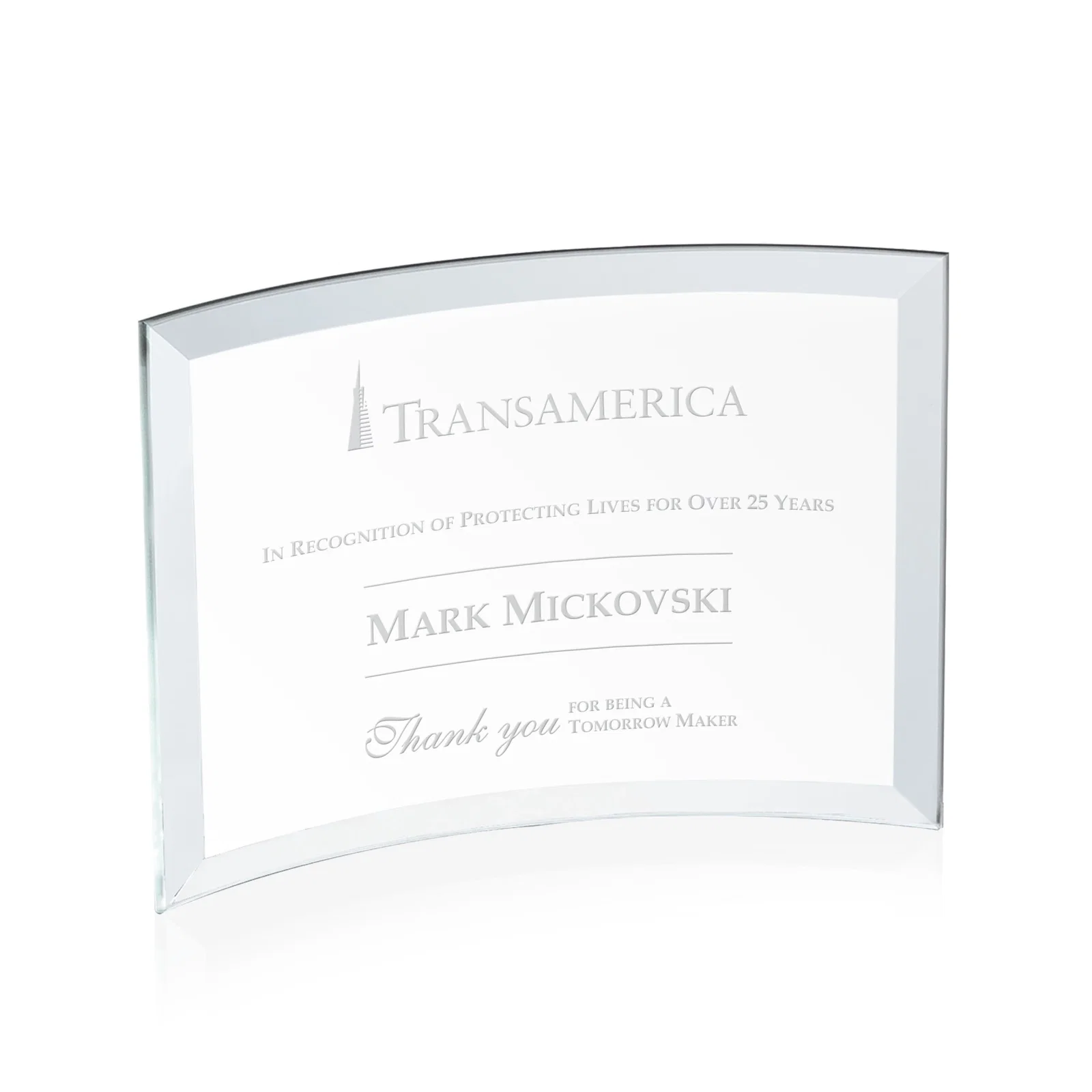 Custom Starfire Crystal Crescent Award With Color Fused Into The Glass for graduation ceremonies
