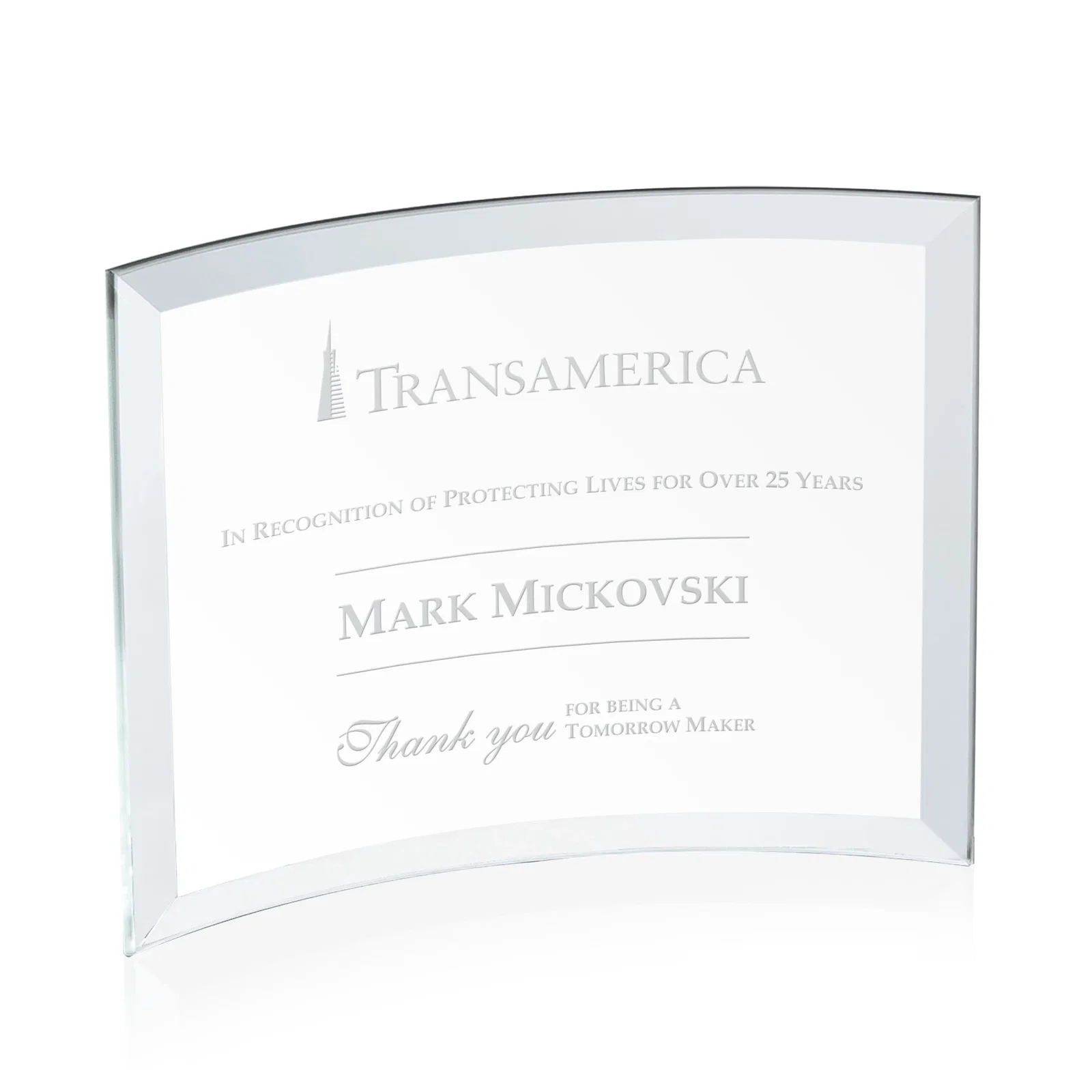 Custom Starfire Crystal Crescent Award With Color Fused Into The Glass for safety achievement programs