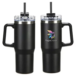 Maestro 30 oz insulated mug in white, custom branded promotional straw lid travel tumbler
