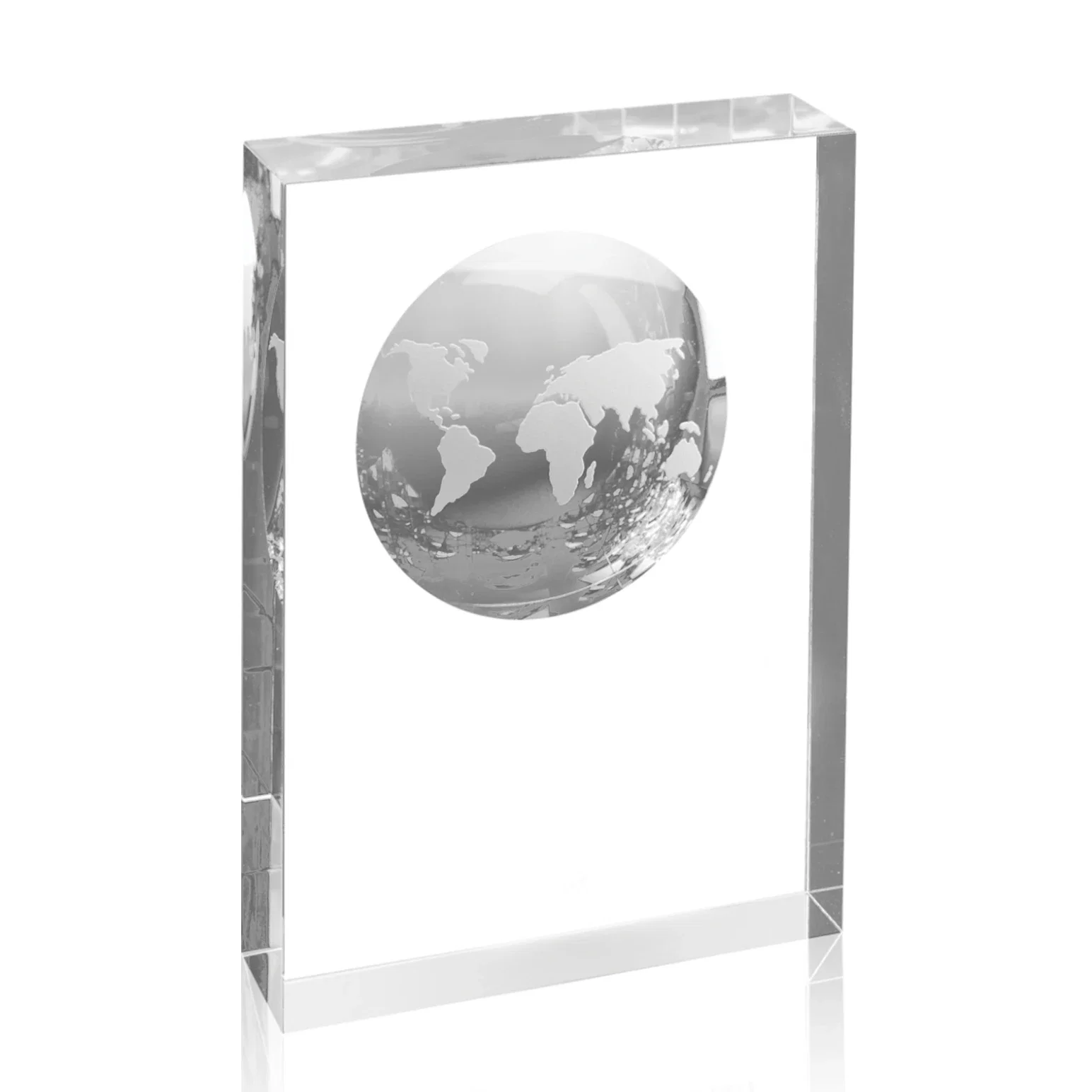 Custom Crystal Rectangle Award With Globe Etched Inside Concave Back for service anniversary gifts