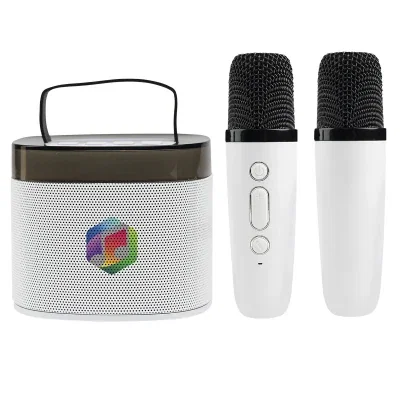 Karaoke set pairing a handheld microphone with a compact speaker