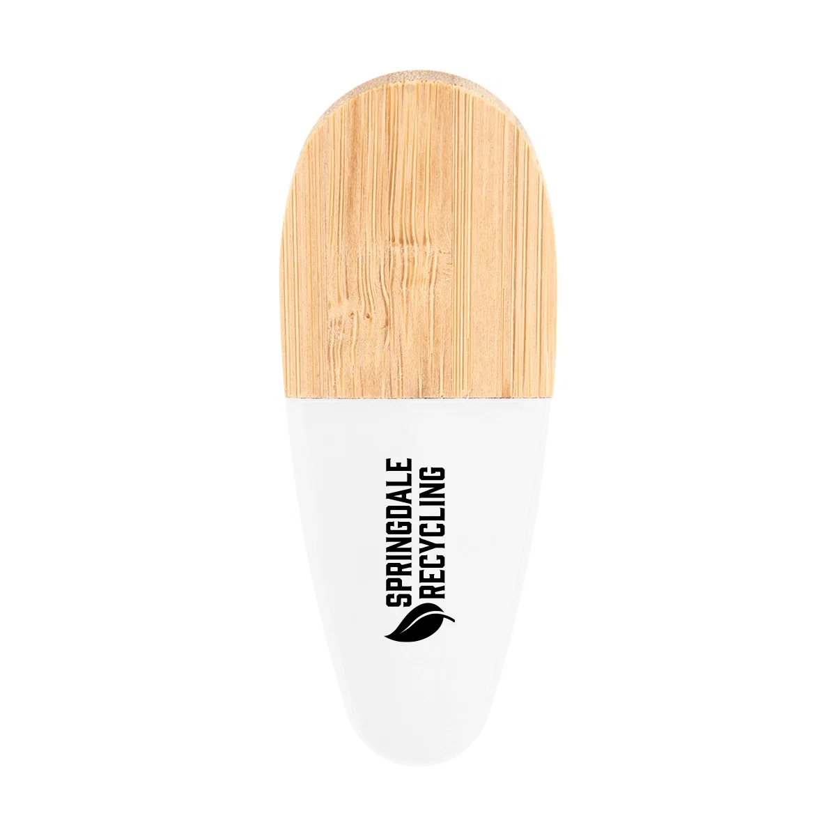 Magnetic clip with a bamboo grip holding a sheet of paper
