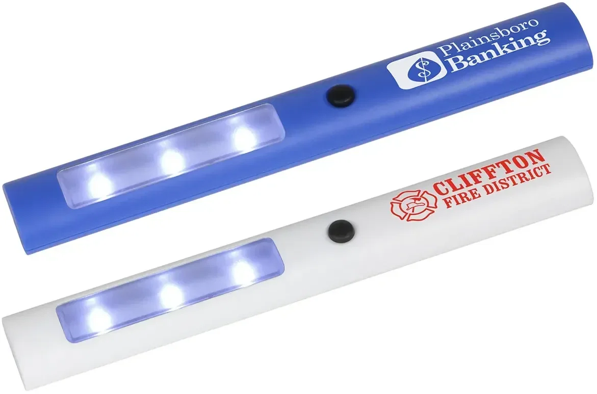 Custom branded magnetic LED light stick, front view of the promotional slim flashlight with logo space