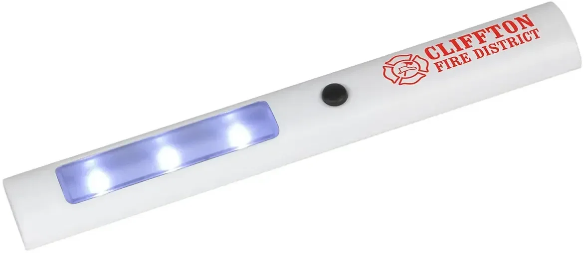 Branded magnetic LED light stick clinging to metal for hands-free light, custom promotional flashlight