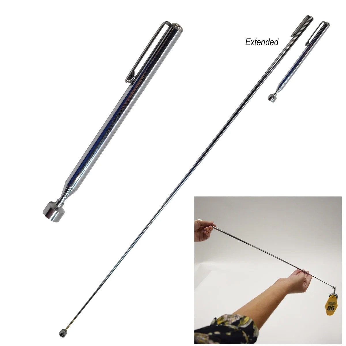 Telescoping shaft extended to reach a dropped bolt