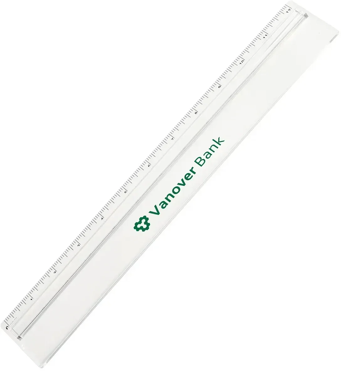 Custom branded Magni-Ruler, front view of the promotional magnifier and ruler with logo imprint area