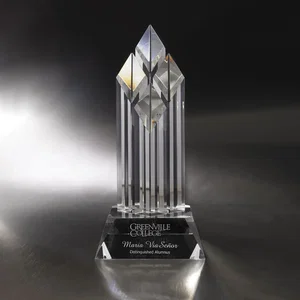 Magnum Opus Optical Crystal Tower Award, 12" Tall with 5.5" Base, Etched Imprint