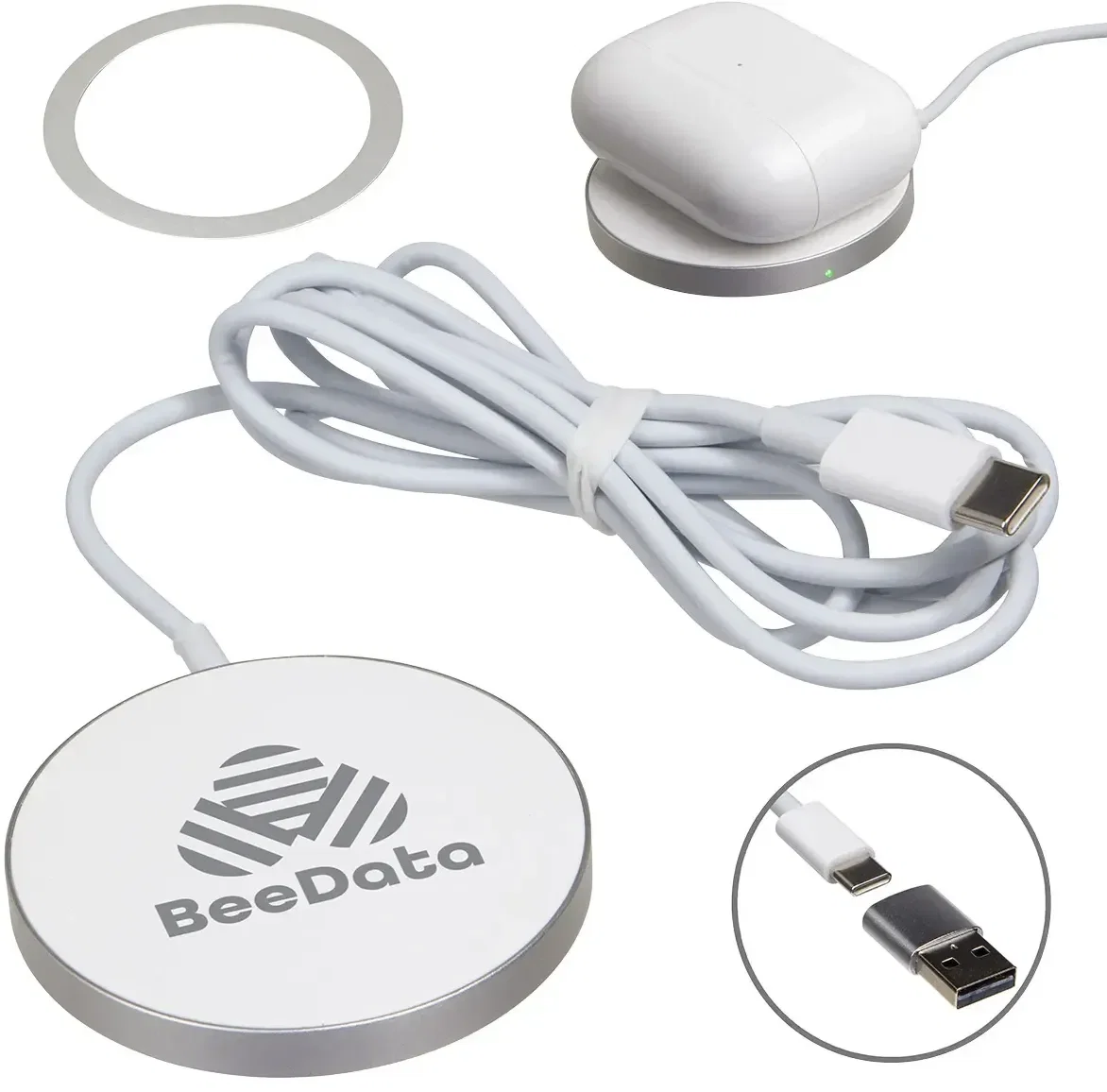 Custom Magport 15W magnetic wireless charger, front view of the branded charging pad