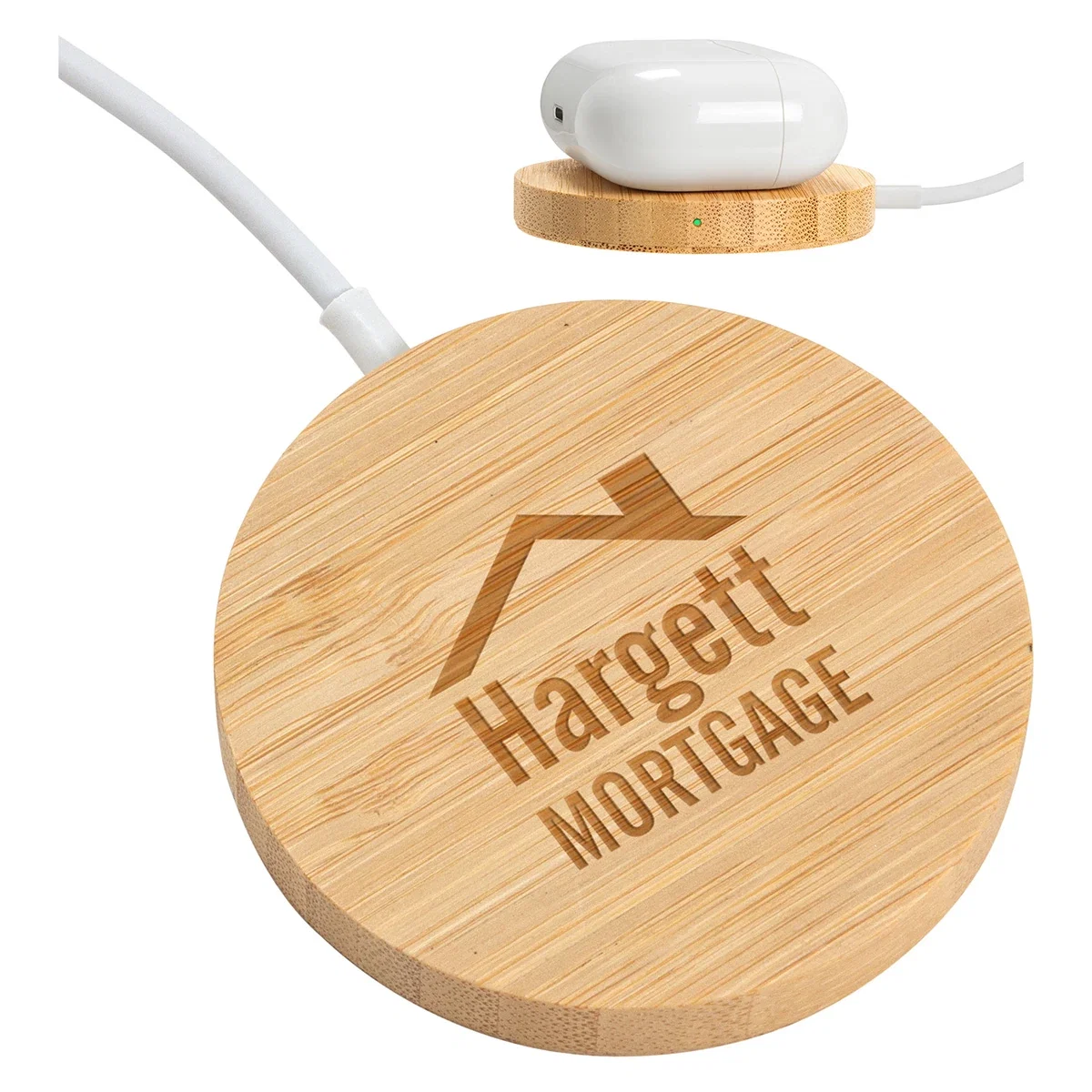 Custom Magport Bamboo Wireless Charger, front view of the branded 15W charging pad