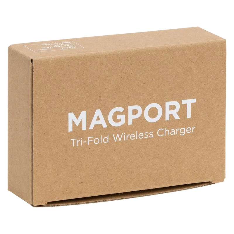 Retail packaging box for the Magport Tri-Fold 3-in-1 Wireless Charger