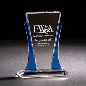 Majestic Cobalt Curved Glass Award, 6.88" x 9", Etched Imprint