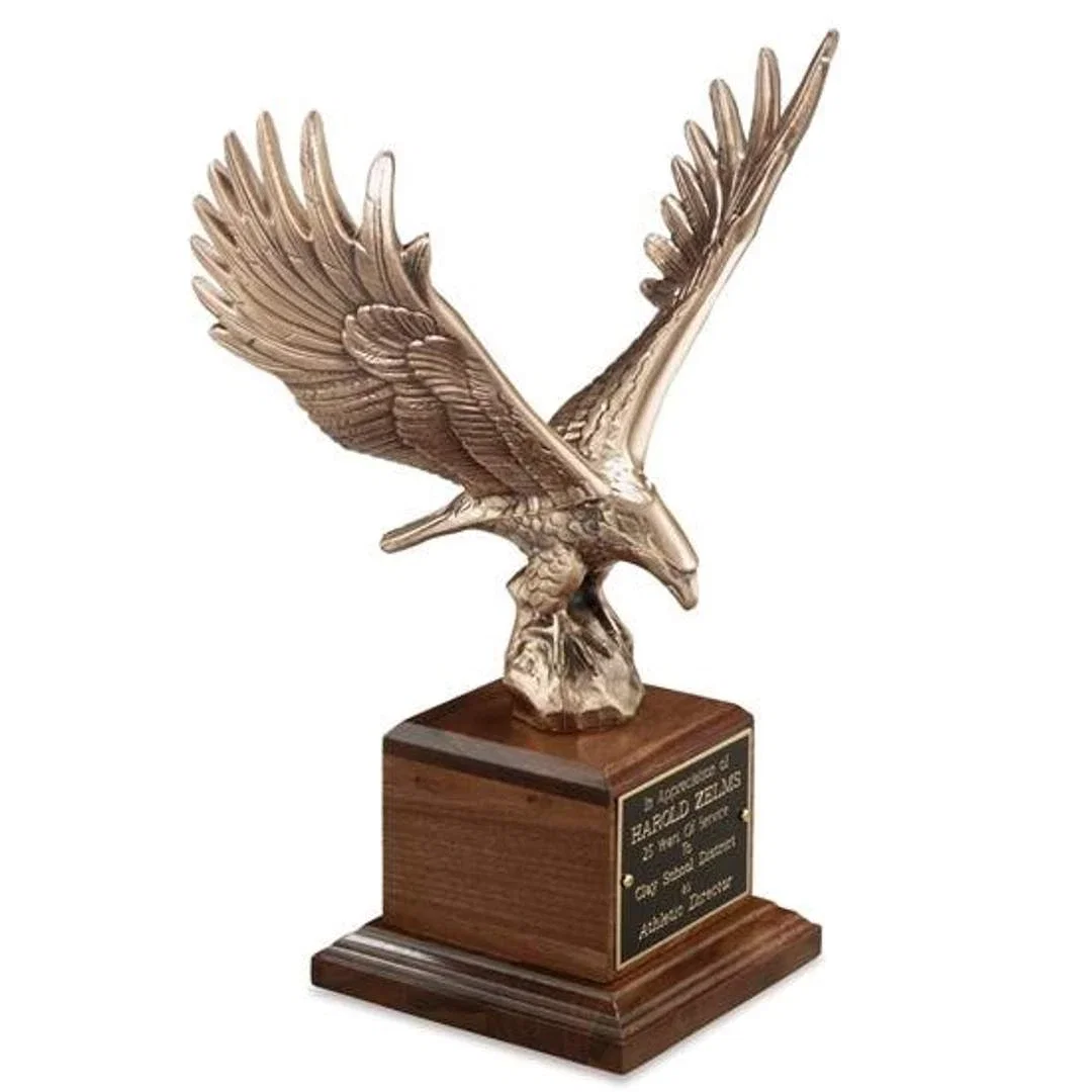 Custom Cast Metal Eagle Award With a Swappable Base and Finish for service anniversary gifts