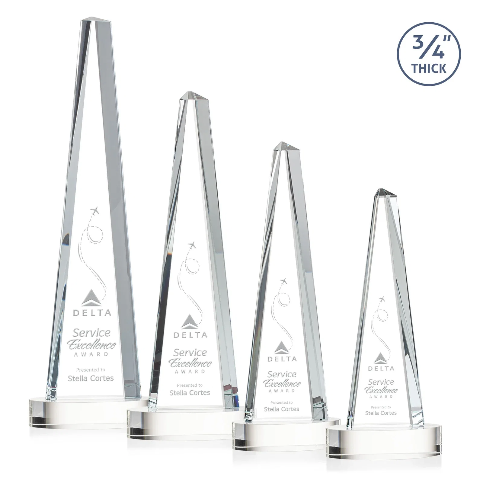 Custom Starfire Crystal Tower Award, 3/4 Inch Thick, Alberton Base for employee recognition