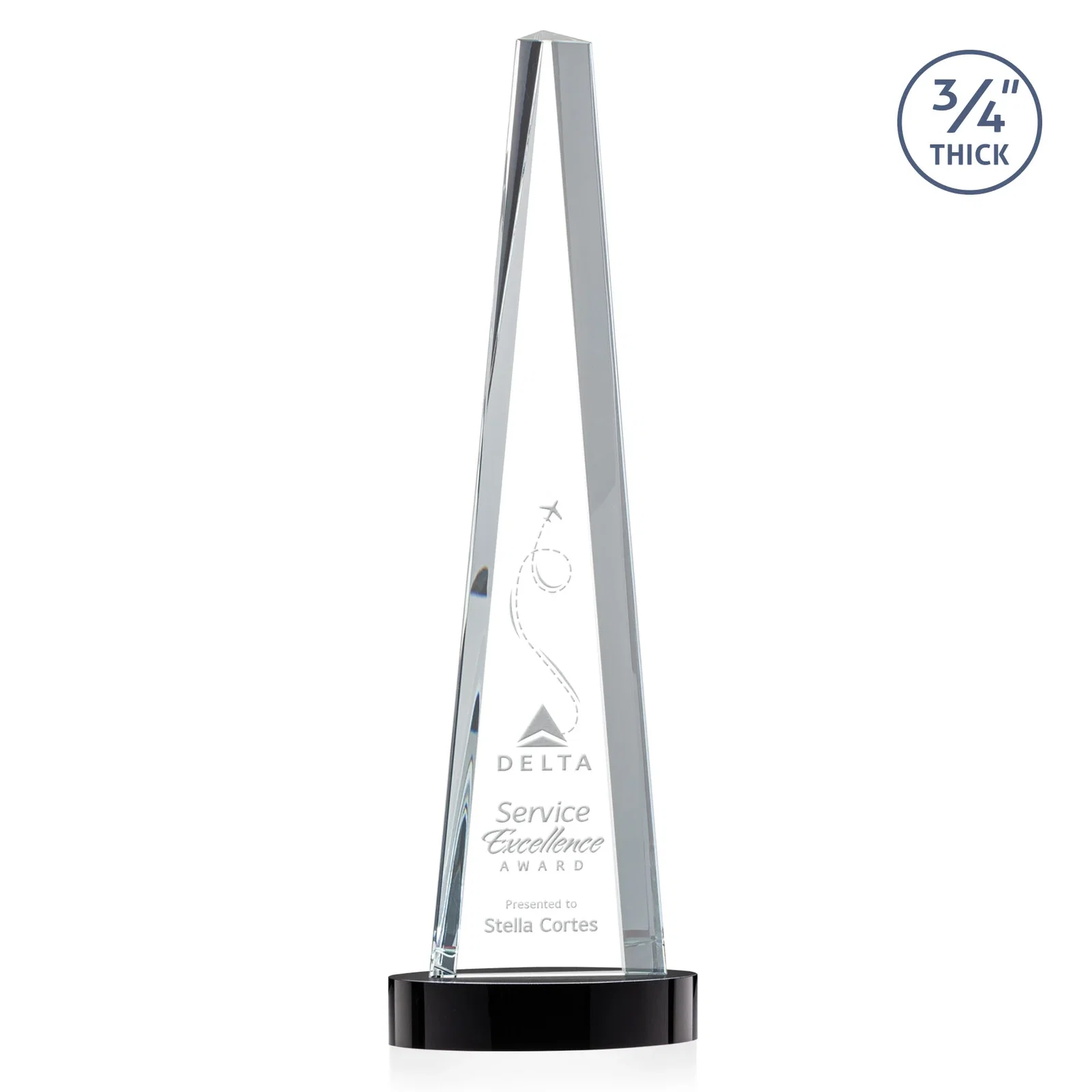 Custom Starfire Crystal Tower Award, 3/4 Inch Thick, Alberton Base for volunteer appreciation