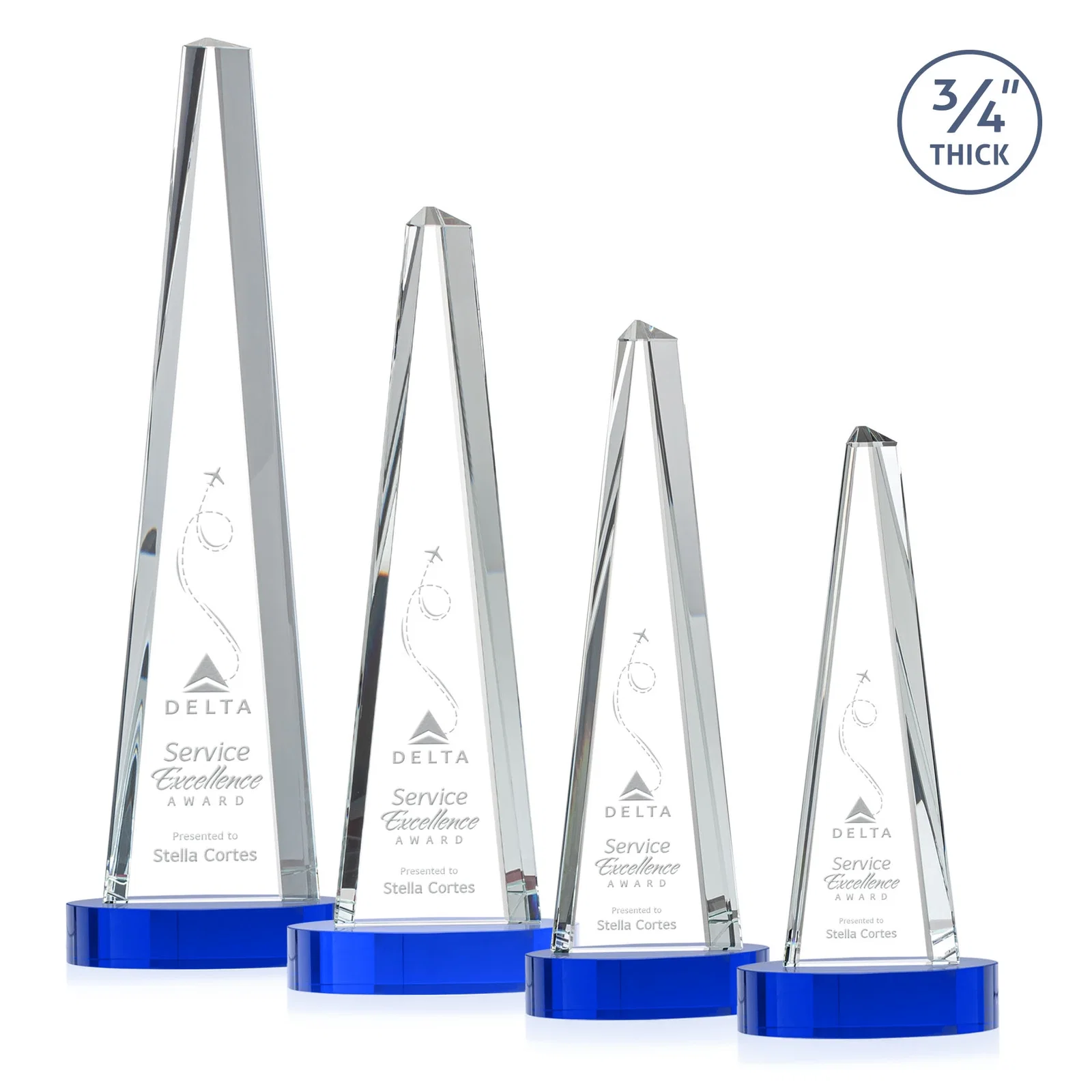 Custom Starfire Crystal Tower Award, 3/4 Inch Thick, Alberton Base for dealer and partner awards