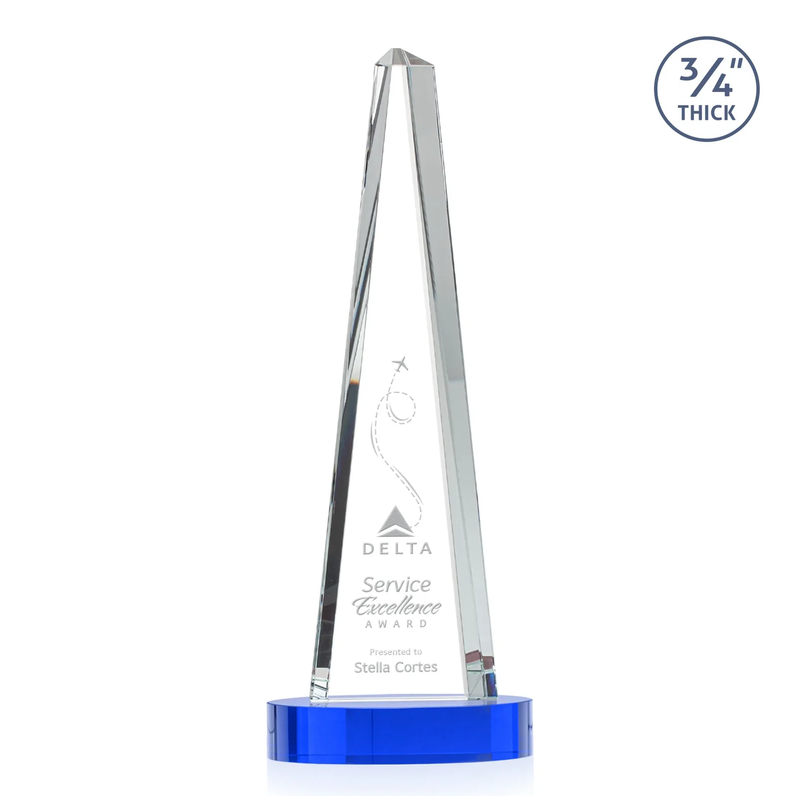 Personalized Starfire Crystal Tower Award, 3/4 Inch Thick, Alberton Base for corporate award ceremonies