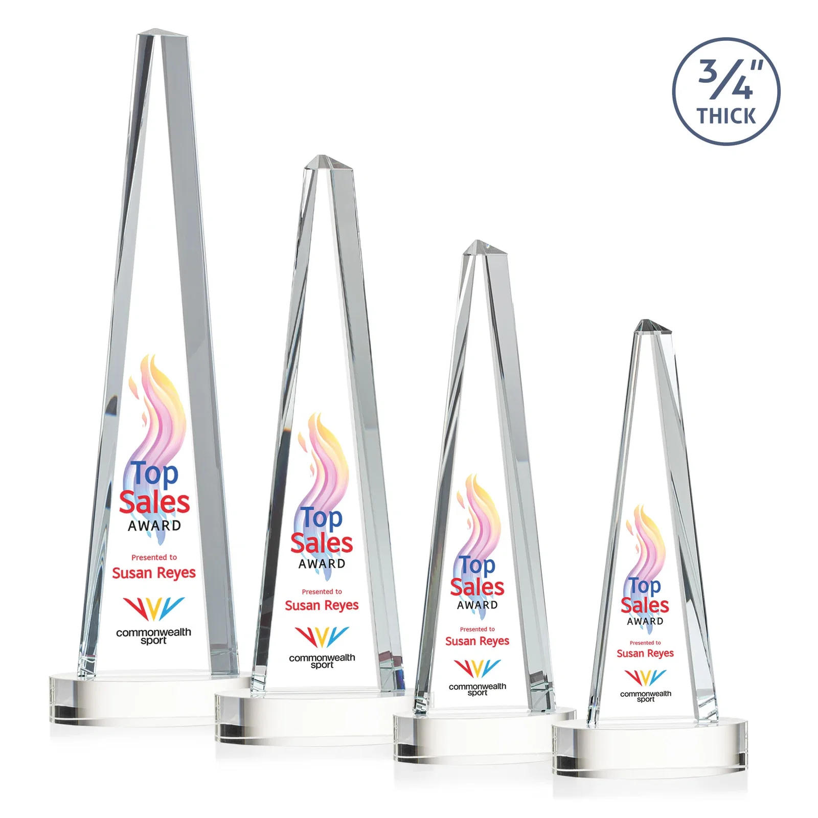Personalized Starfire Crystal Tower Award, 3/4 Inch Thick, Alberton Base for sales achievement awards