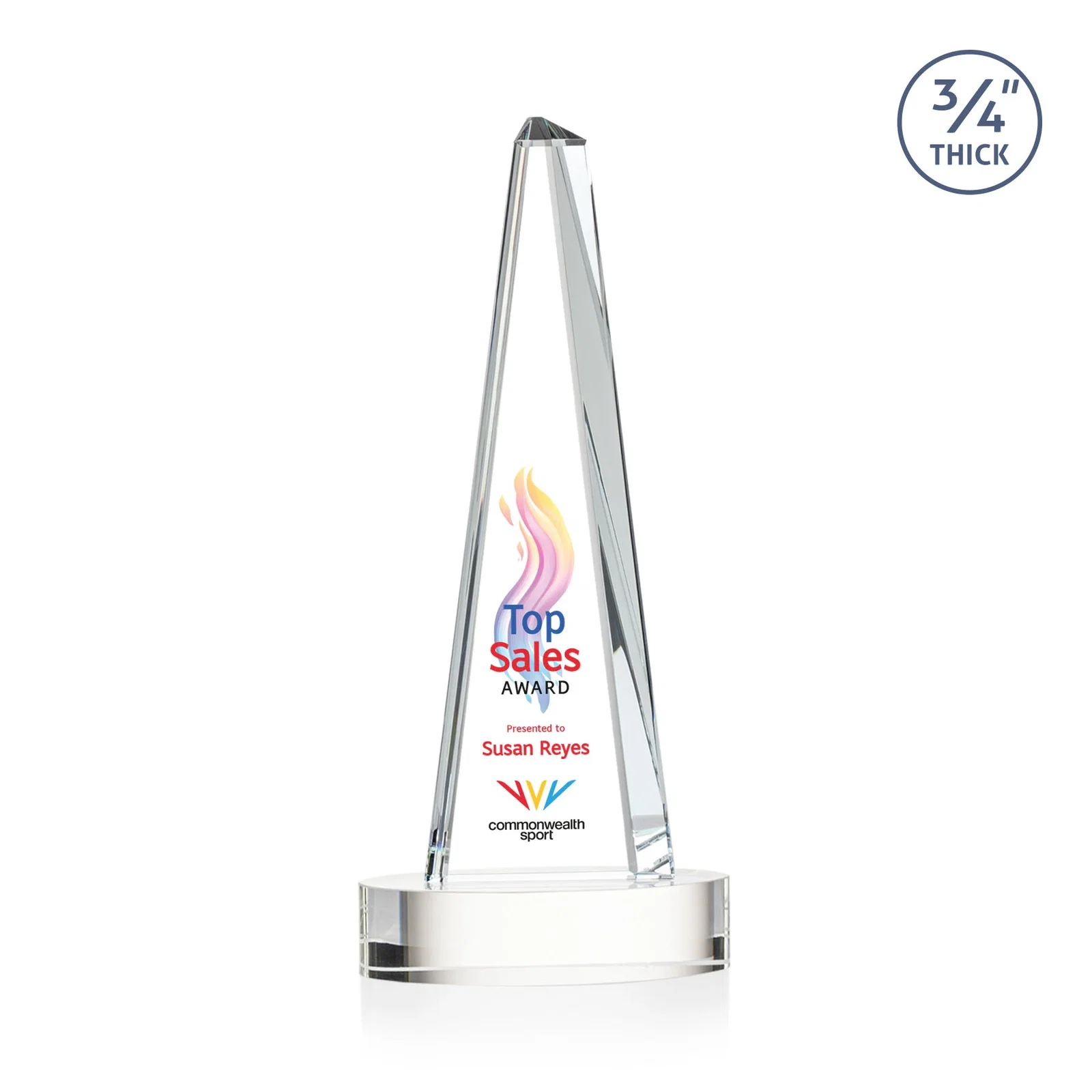 Personalized Starfire Crystal Tower Award, 3/4 Inch Thick, Alberton Base for retirement presentations