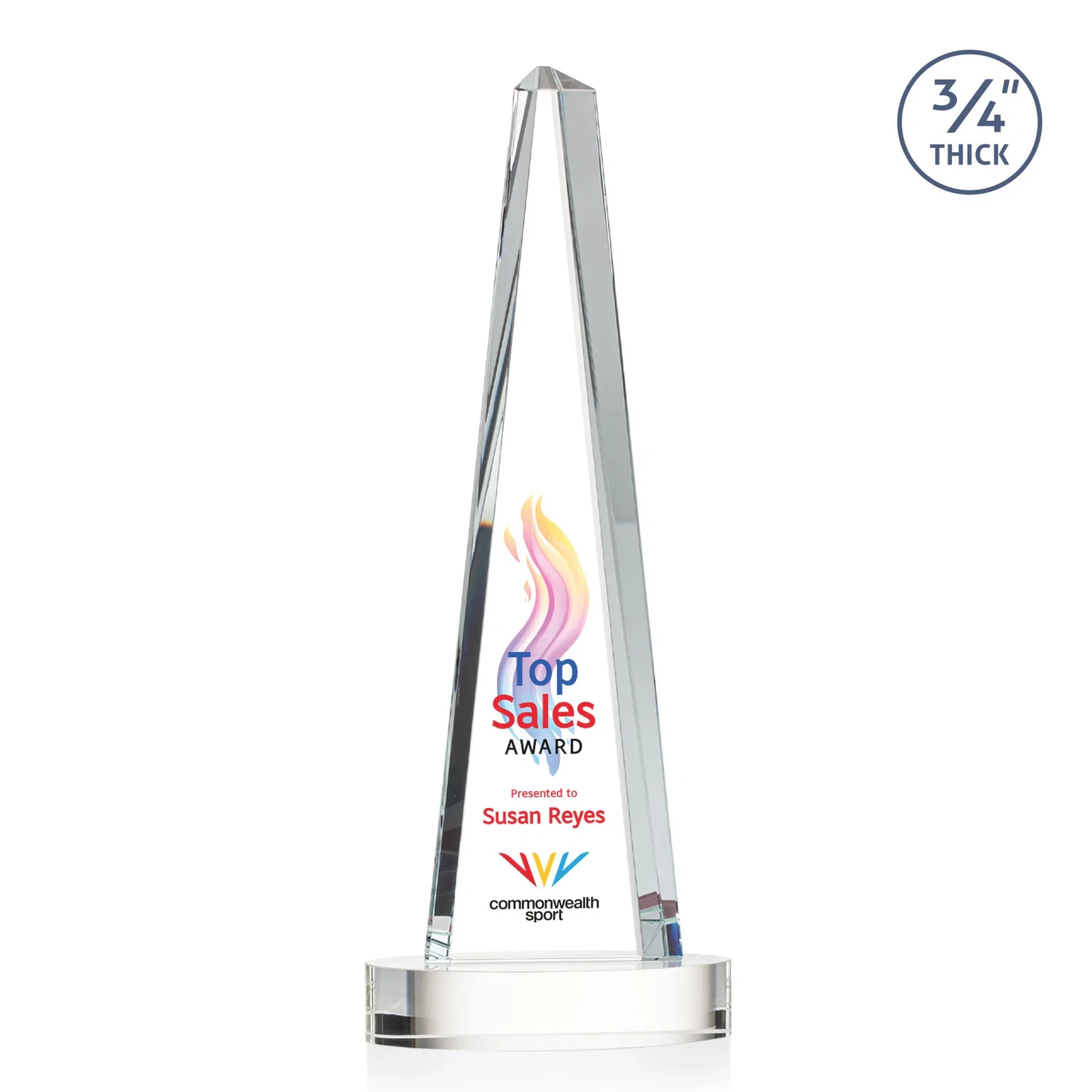 Personalized Starfire Crystal Tower Award, 3/4 Inch Thick, Alberton Base for donor appreciation