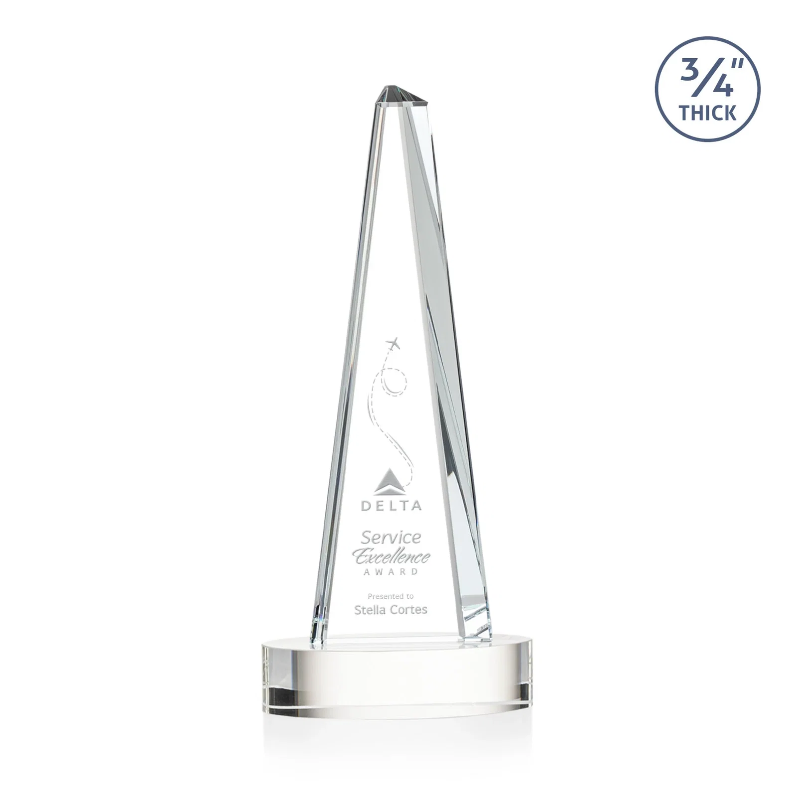 Custom Starfire Crystal Tower Award, 3/4 Inch Thick, Alberton Base for corporate award ceremonies