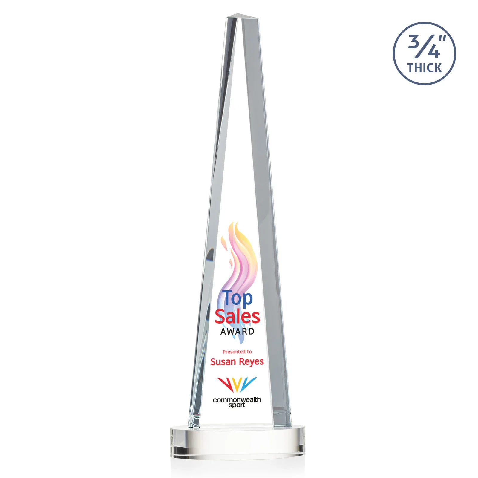 Personalized Starfire Crystal Tower Award, 3/4 Inch Thick, Alberton Base for graduation ceremonies