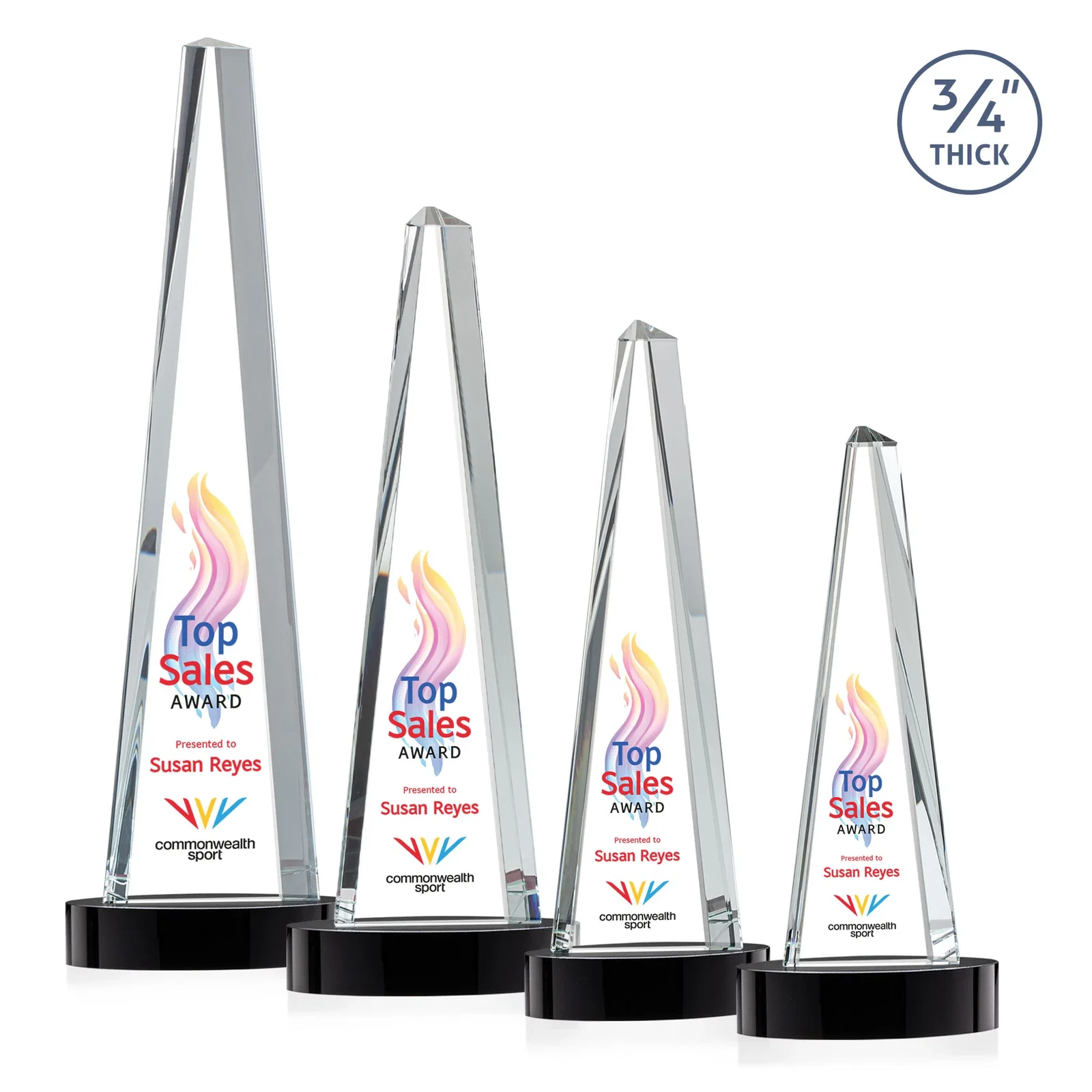 Personalized Starfire Crystal Tower Award, 3/4 Inch Thick, Alberton Base for safety achievement programs