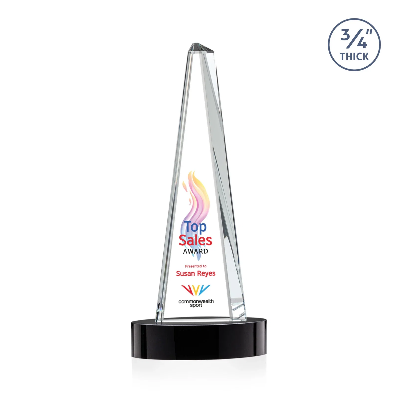 Personalized Starfire Crystal Tower Award, 3/4 Inch Thick, Alberton Base for volunteer appreciation