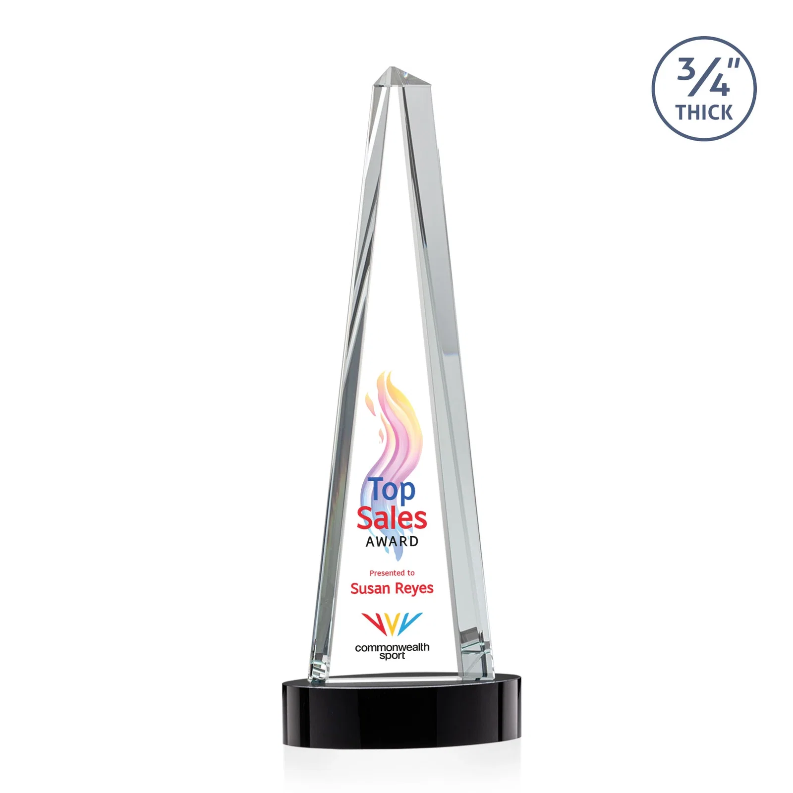 Personalized Starfire Crystal Tower Award, 3/4 Inch Thick, Alberton Base for dealer and partner awards