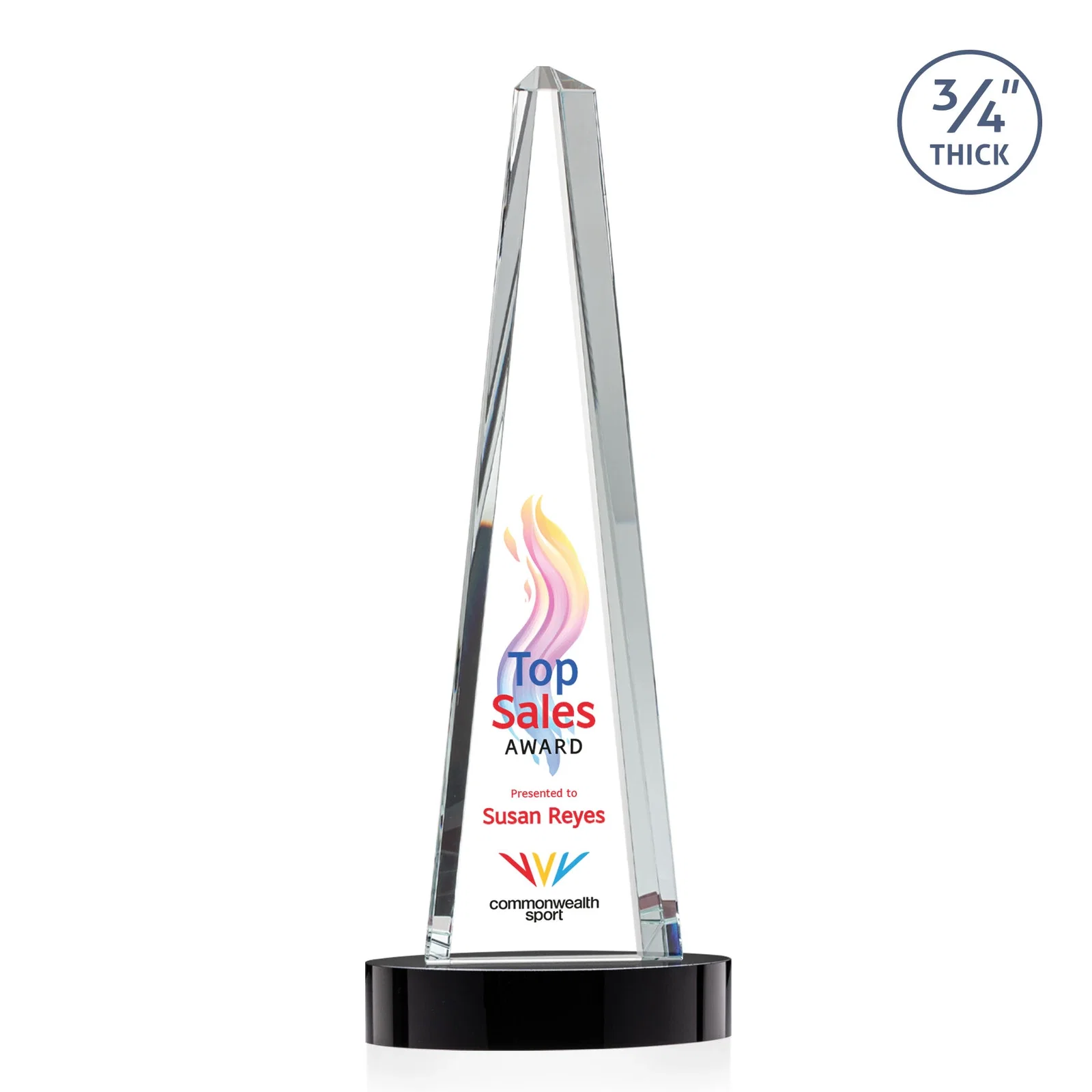 Personalized Starfire Crystal Tower Award, 3/4 Inch Thick, Alberton Base for company anniversary events