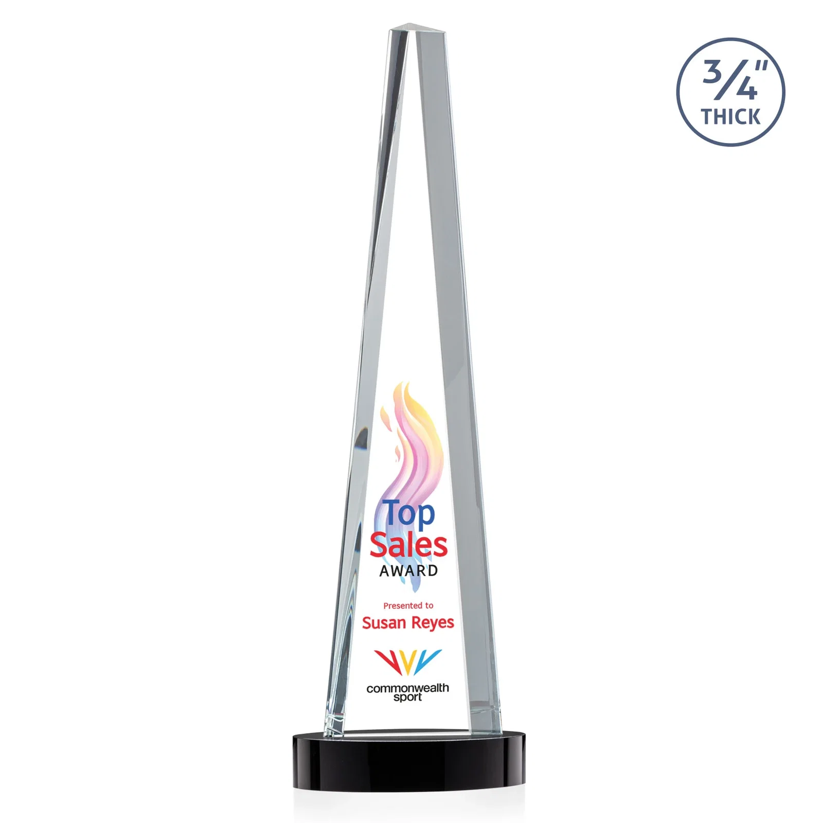 Promotional Starfire Crystal Tower Award, 3/4 Inch Thick, Alberton Base for employee recognition