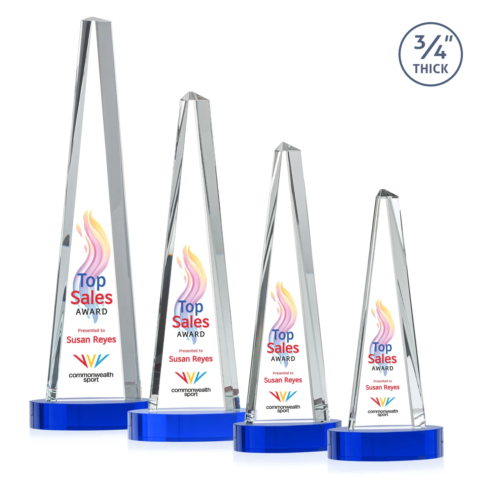 Promotional Starfire Crystal Tower Award, 3/4 Inch Thick, Alberton Base for corporate award ceremonies