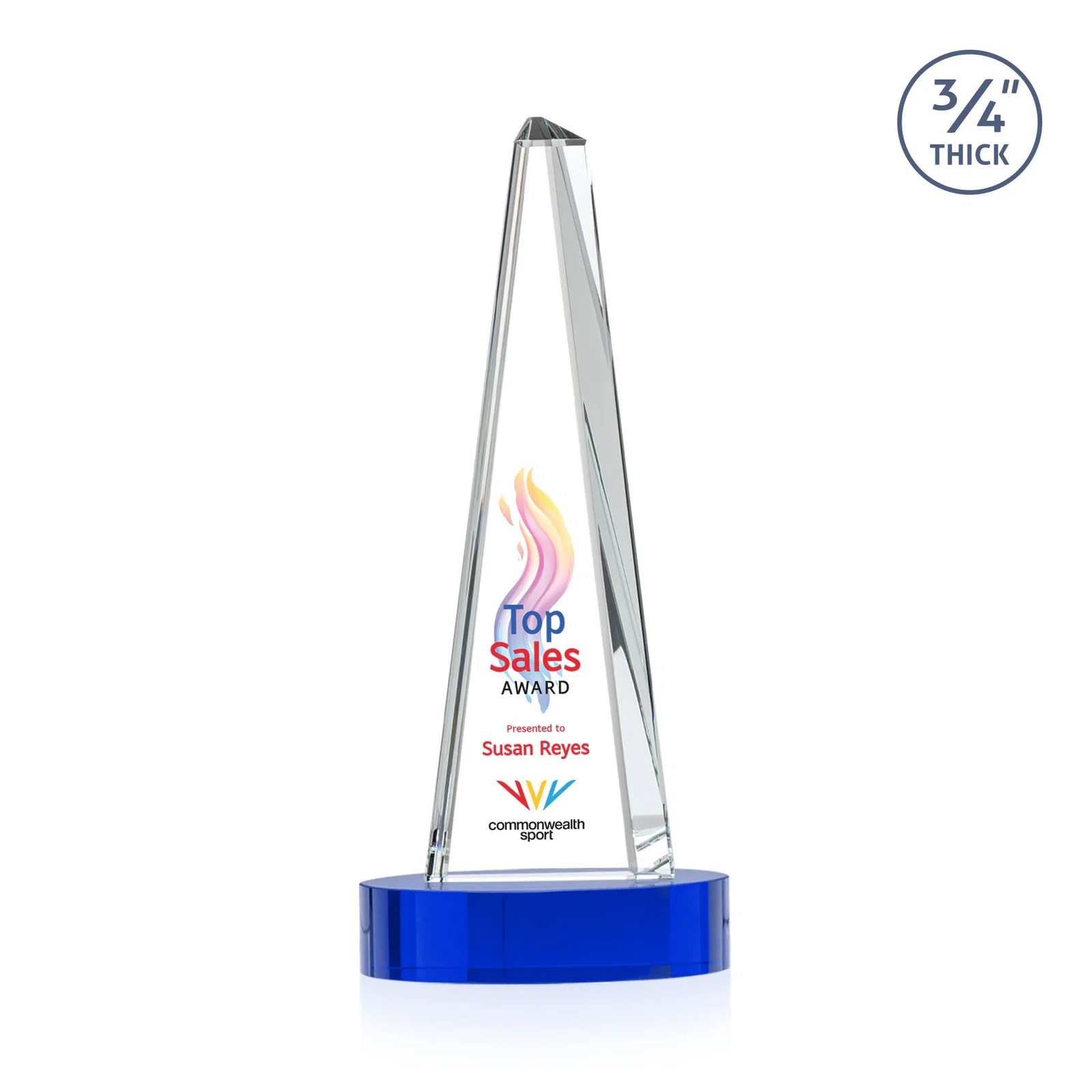 Promotional Starfire Crystal Tower Award, 3/4 Inch Thick, Alberton Base for service anniversary gifts