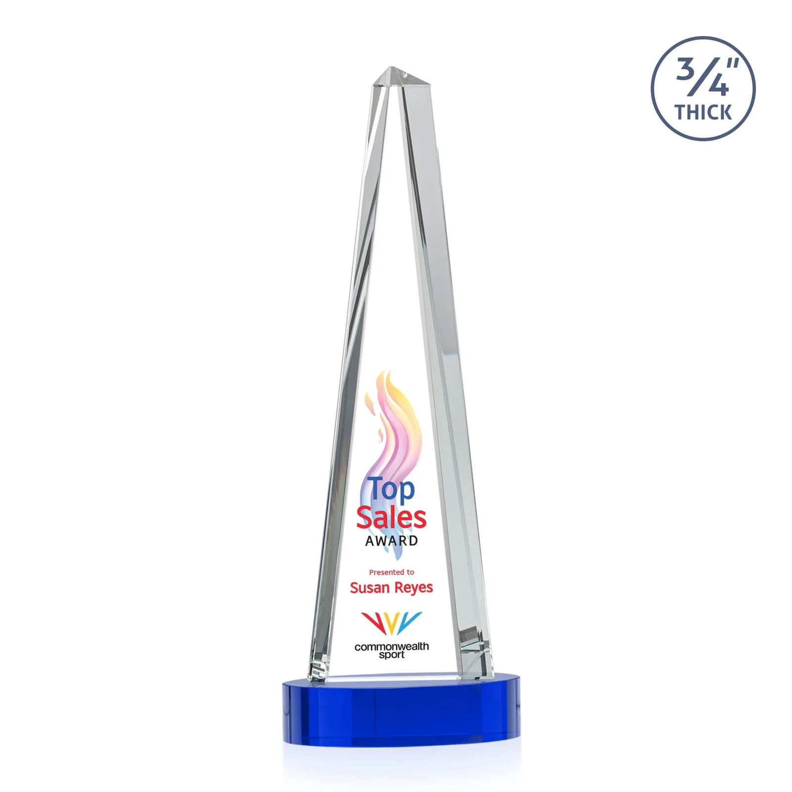 Promotional Starfire Crystal Tower Award, 3/4 Inch Thick, Alberton Base for sales achievement awards