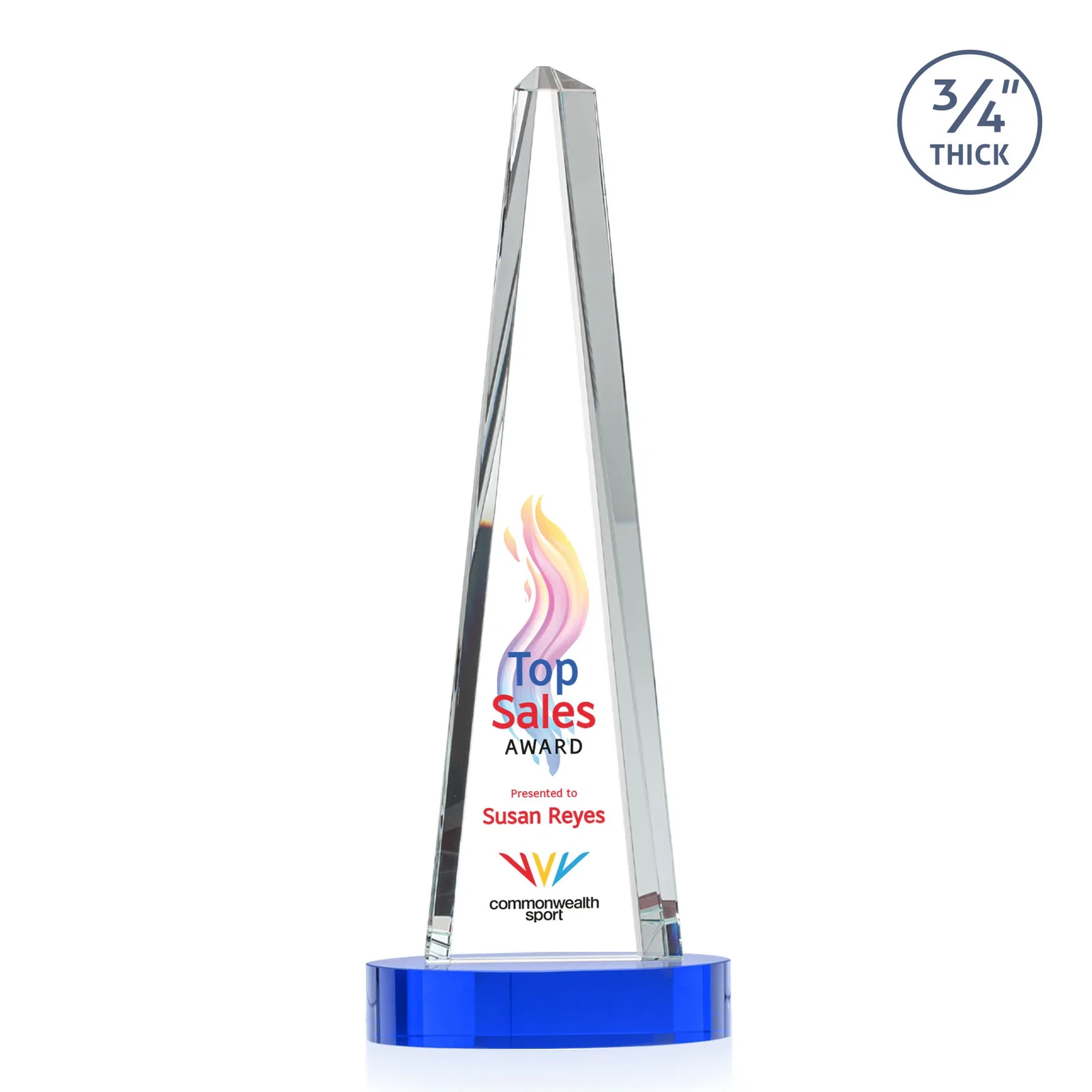 Promotional Starfire Crystal Tower Award, 3/4 Inch Thick, Alberton Base for retirement presentations