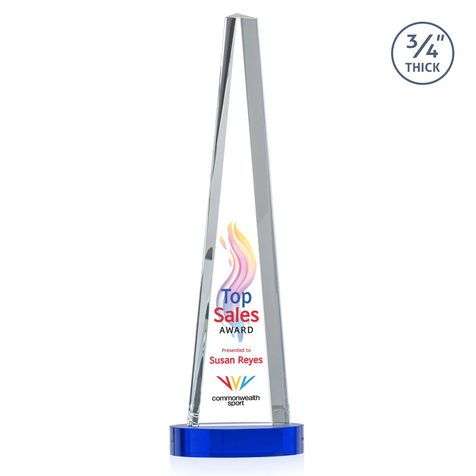 Promotional Starfire Crystal Tower Award, 3/4 Inch Thick, Alberton Base for team milestone celebrations