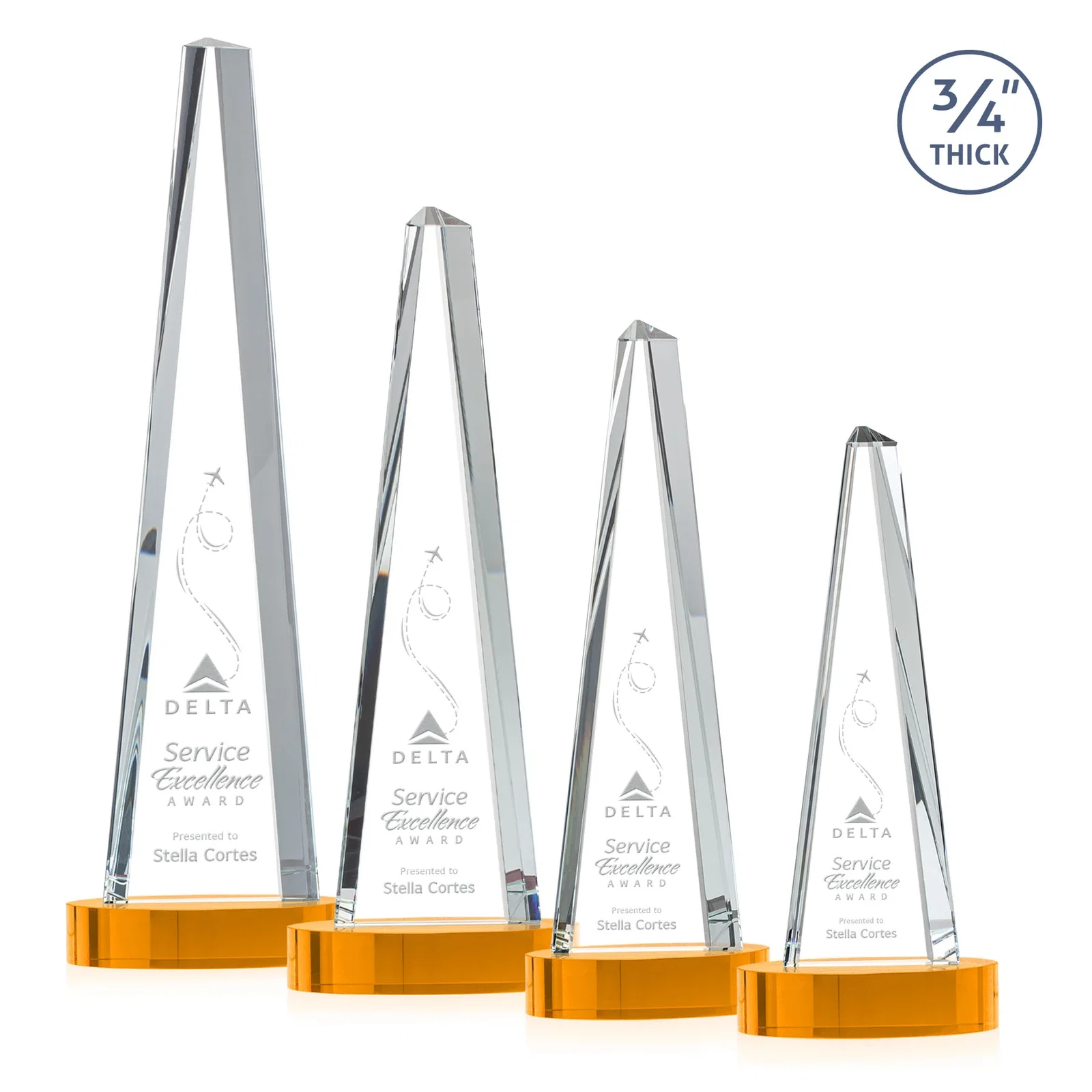 Promotional Starfire Crystal Tower Award, 3/4 Inch Thick, Alberton Base for donor appreciation