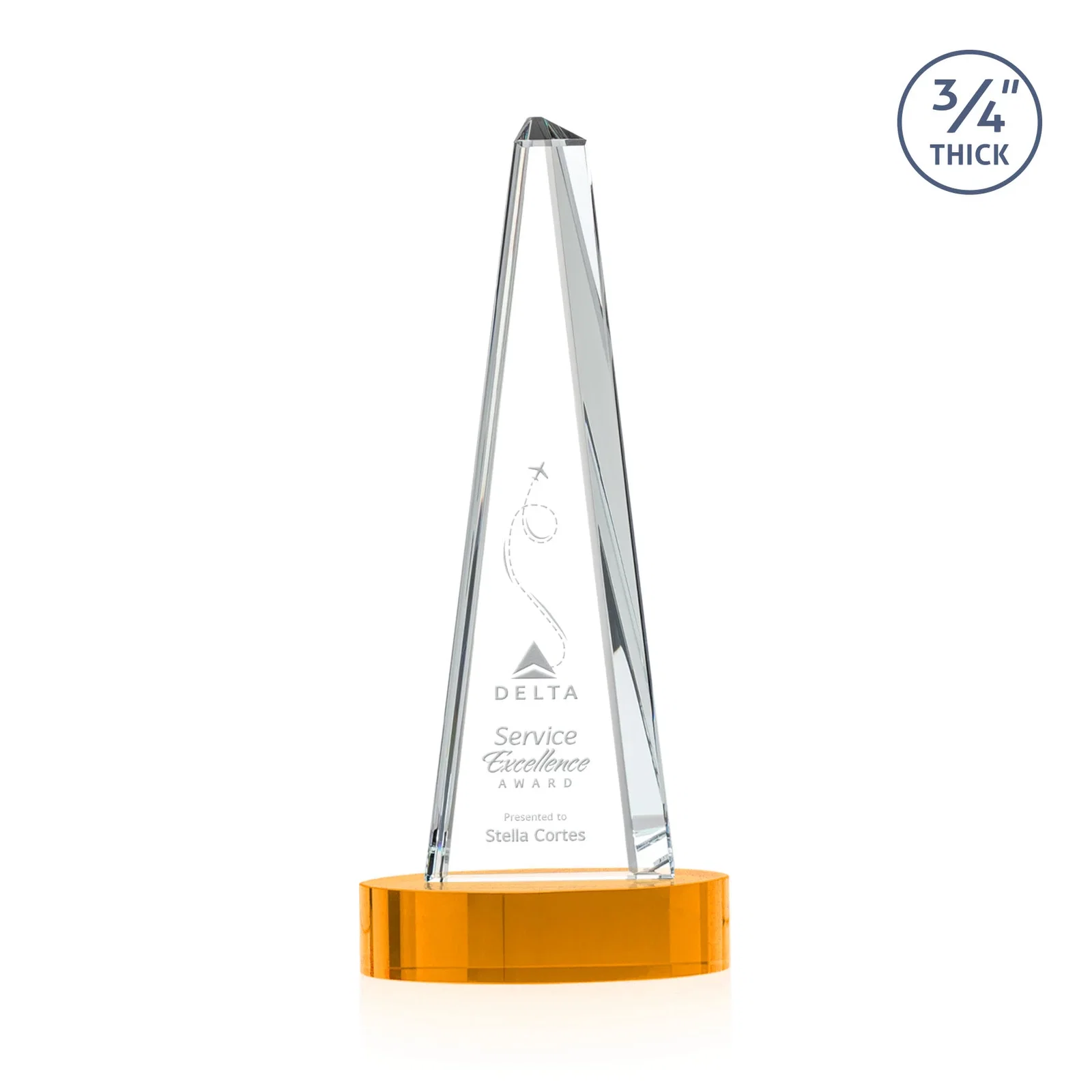 Promotional Starfire Crystal Tower Award, 3/4 Inch Thick, Alberton Base for graduation ceremonies
