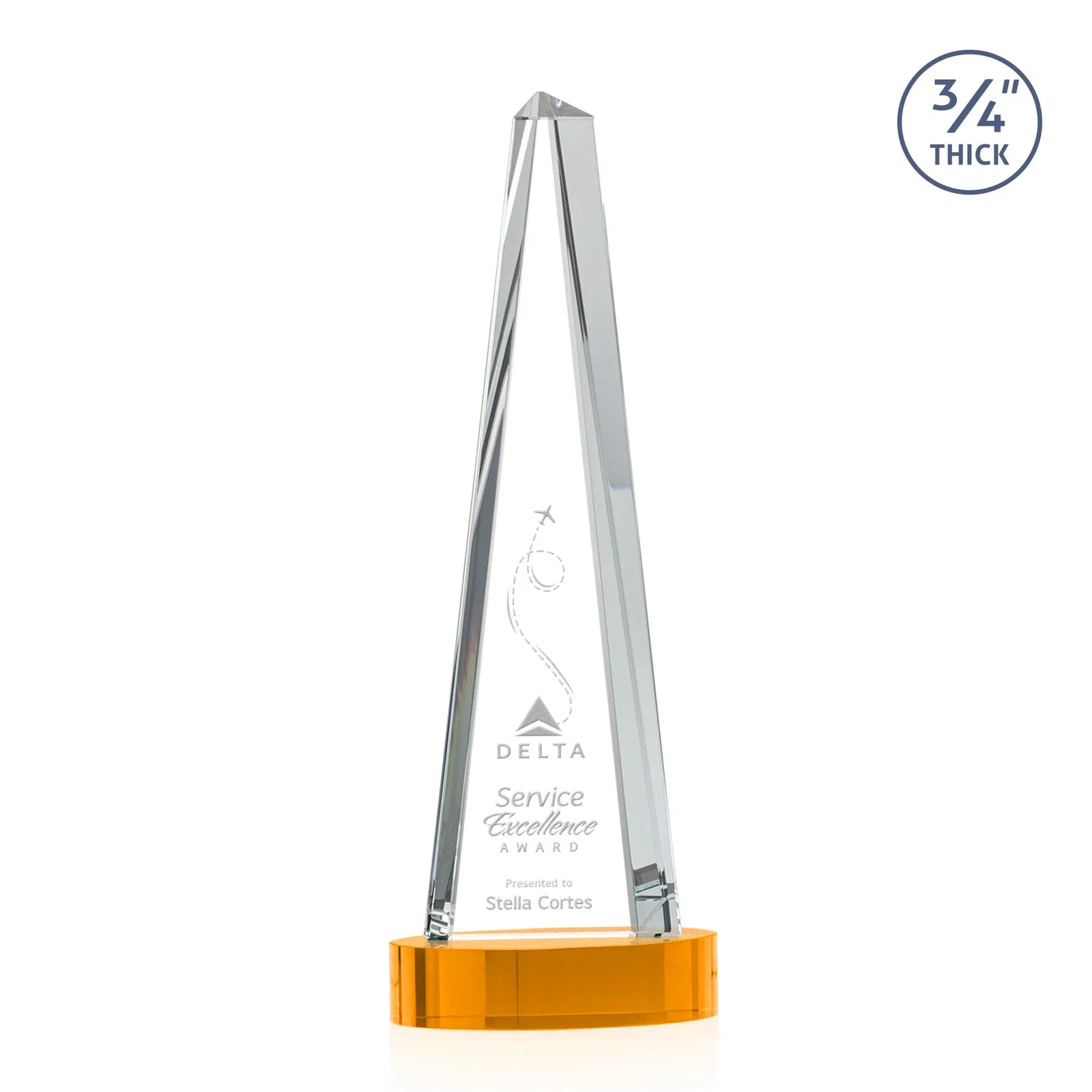 Promotional Starfire Crystal Tower Award, 3/4 Inch Thick, Alberton Base for safety achievement programs