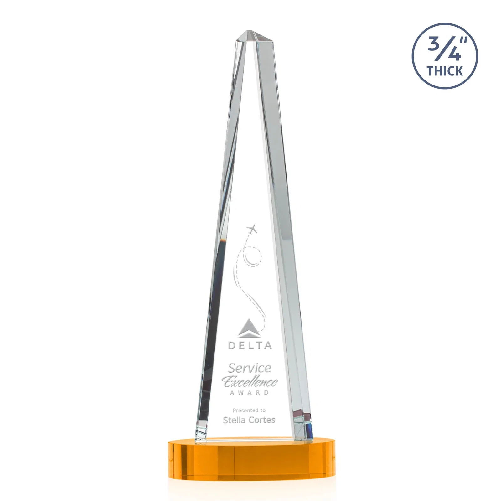 Promotional Starfire Crystal Tower Award, 3/4 Inch Thick, Alberton Base for volunteer appreciation