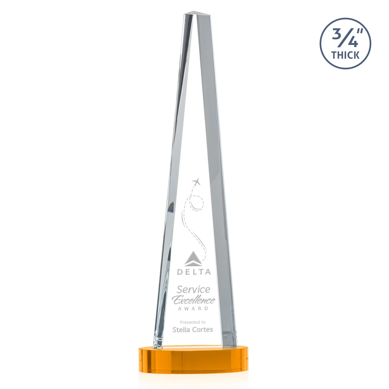 Promotional Starfire Crystal Tower Award, 3/4 Inch Thick, Alberton Base for dealer and partner awards