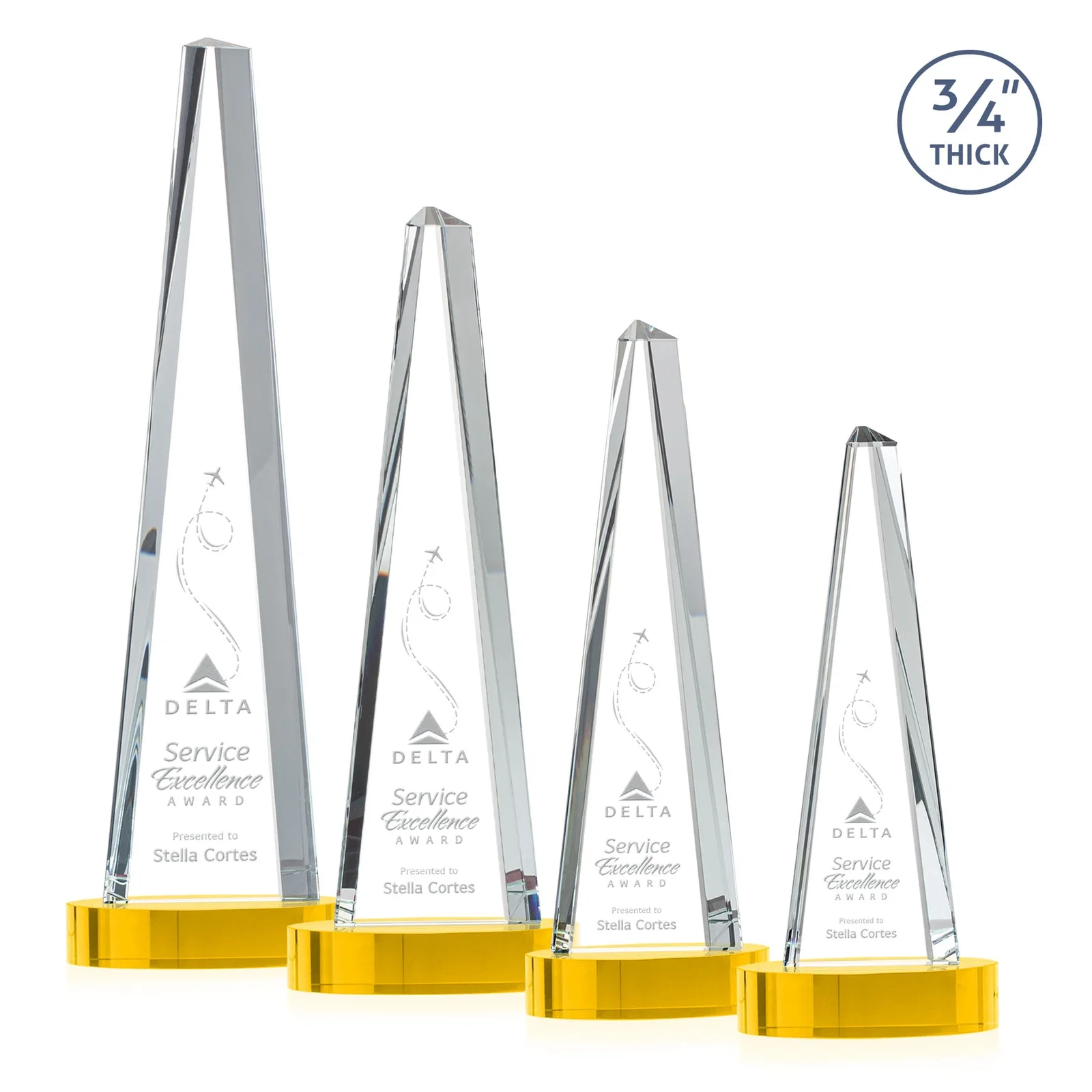 Promotional Starfire Crystal Tower Award, 3/4 Inch Thick, Alberton Base for company anniversary events
